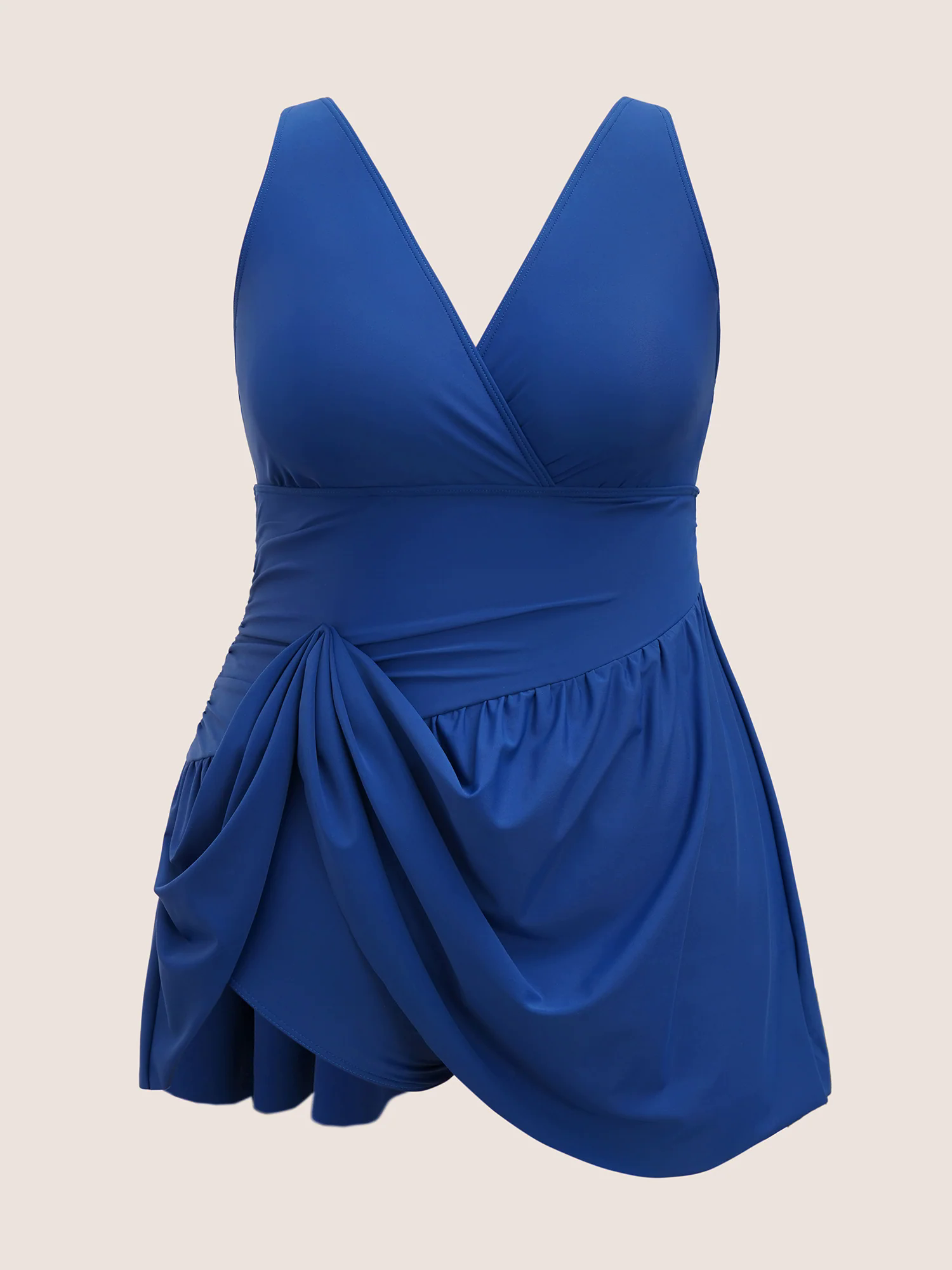 Solid Surplice Neck Gathered Swim Dress Solid Surplice Neck Gathered Swim Dress