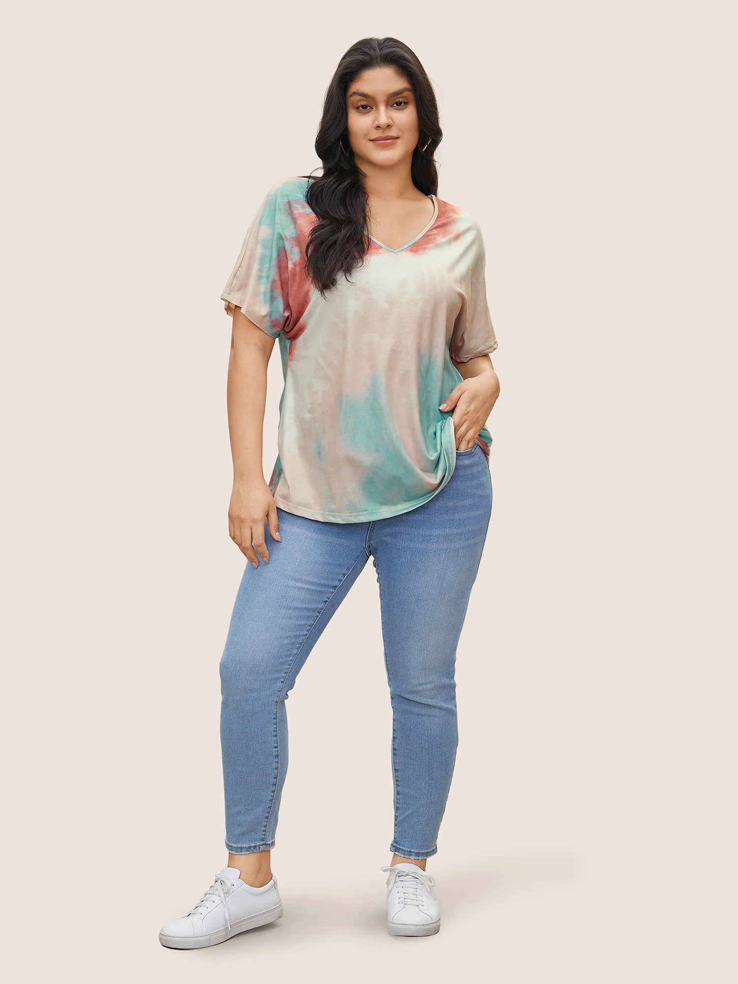 Tie Dye Drop Shoulder V Neck T-shirt Tie Dye Drop Shoulder V Neck T-shirt