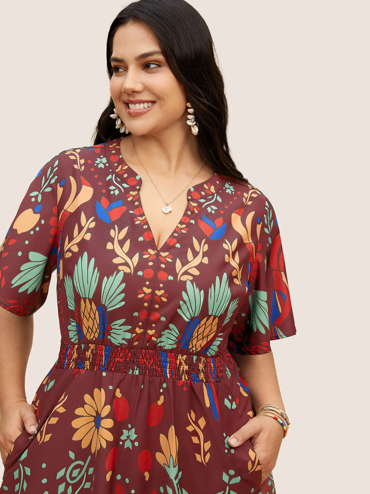Bandana Print Shirred Elastic Waist Flutter Sleeve Dress Bandana Print Shirred Elastic Waist Flutter Sleeve Dress
