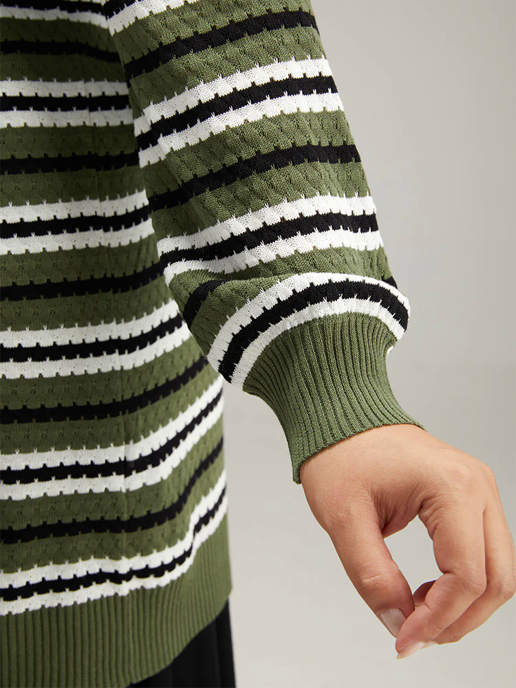 Striped Contrast Elastic Cuffs Button Through Cardigan