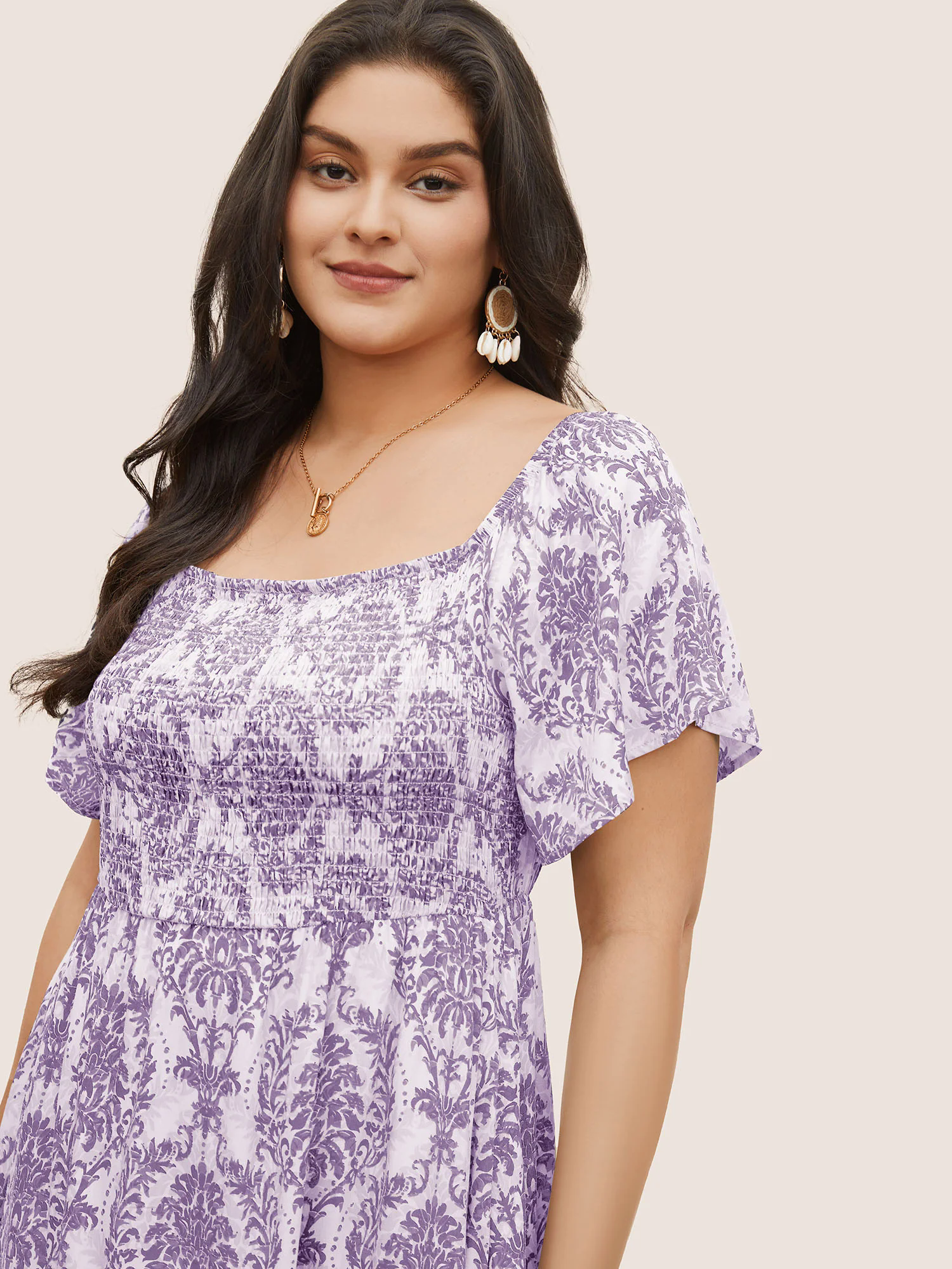 Bandana Print Shirred Off Shoulder Dress