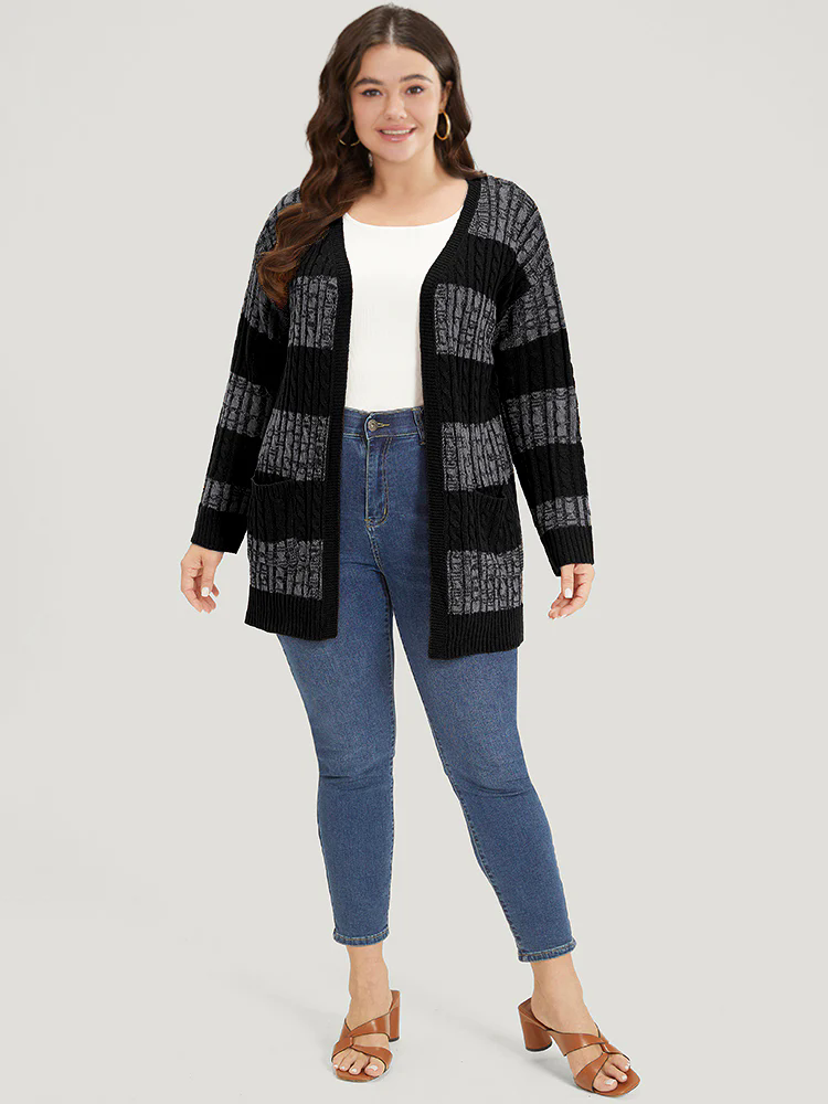 Halloween Colorblock Cable Knit Patched Pocket Cardigan Halloween Colorblock Cable Knit Patched Pocket Cardigan