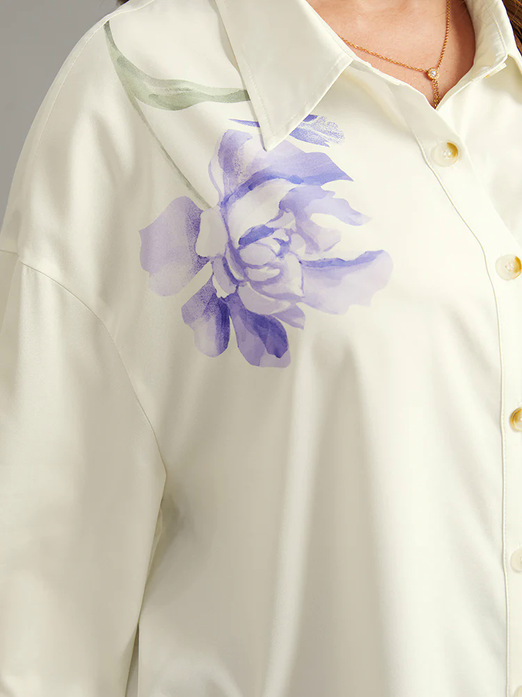 Shirt Collar Floral Print Patched Pocket Blouse Shirt Collar Floral Print Patched Pocket Blouse