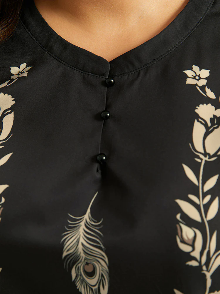 Floral Print Button Up Lantern Sleeve Blouse Floral Print Button Up Lantern Sleeve Blouse