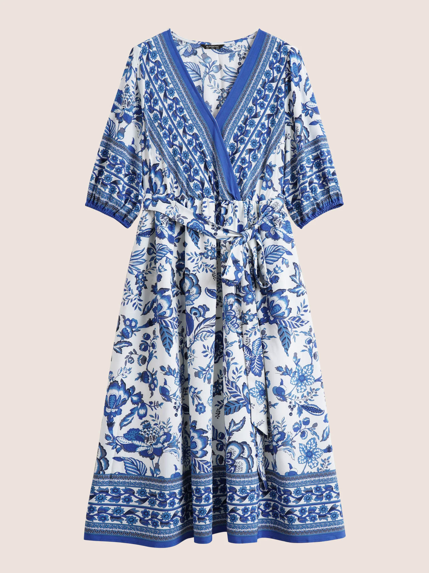 Bandana Print Surplice Neck Lantern Sleeve Pocket Belted Midi Dress Bandana Print Surplice Neck Lantern Sleeve Pocket Belted Midi Dress