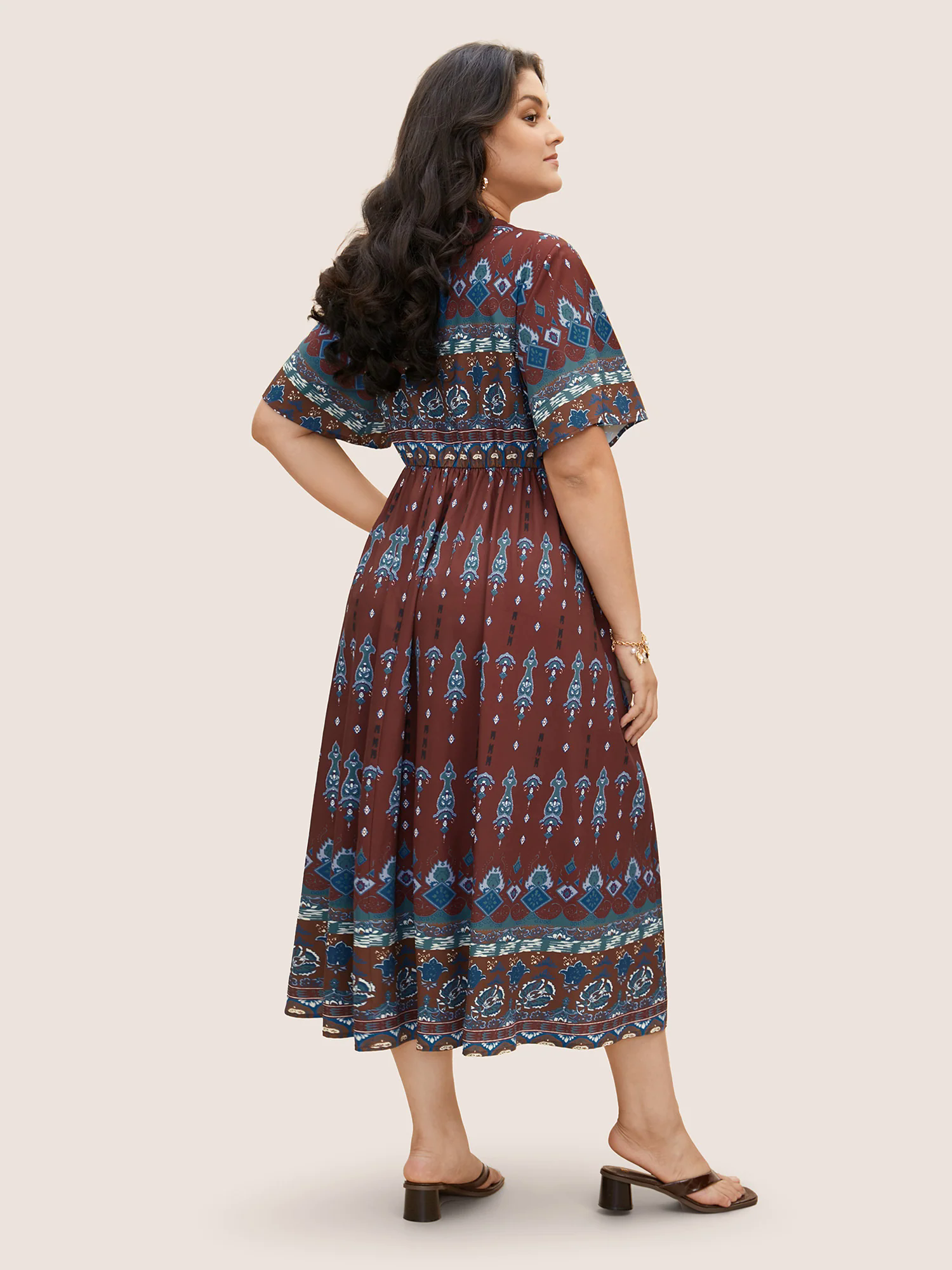 Bandana Print Notched Button Detail Dress