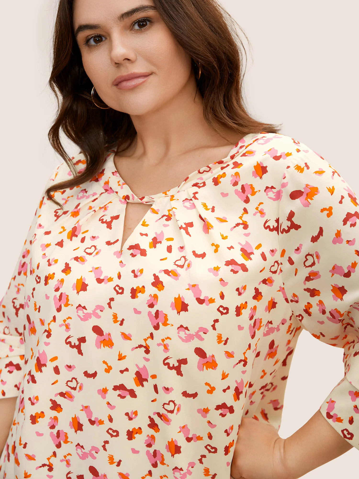 Allover Print Ruffle Sleeve Keyhole Blouse Allover Print Ruffle Sleeve Keyhole Blouse
