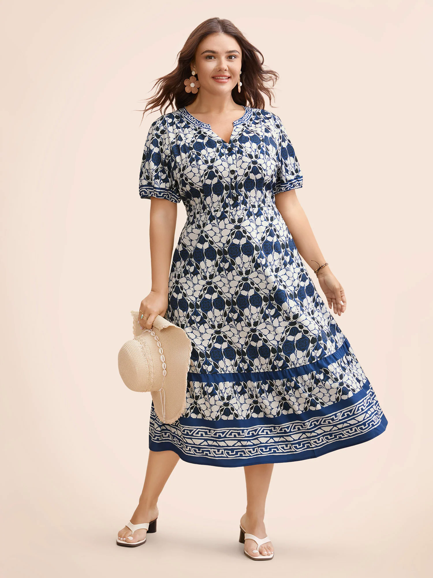 Bandana Print Notched Lantern Sleeve Dress Bandana Print Notched Lantern Sleeve Dress