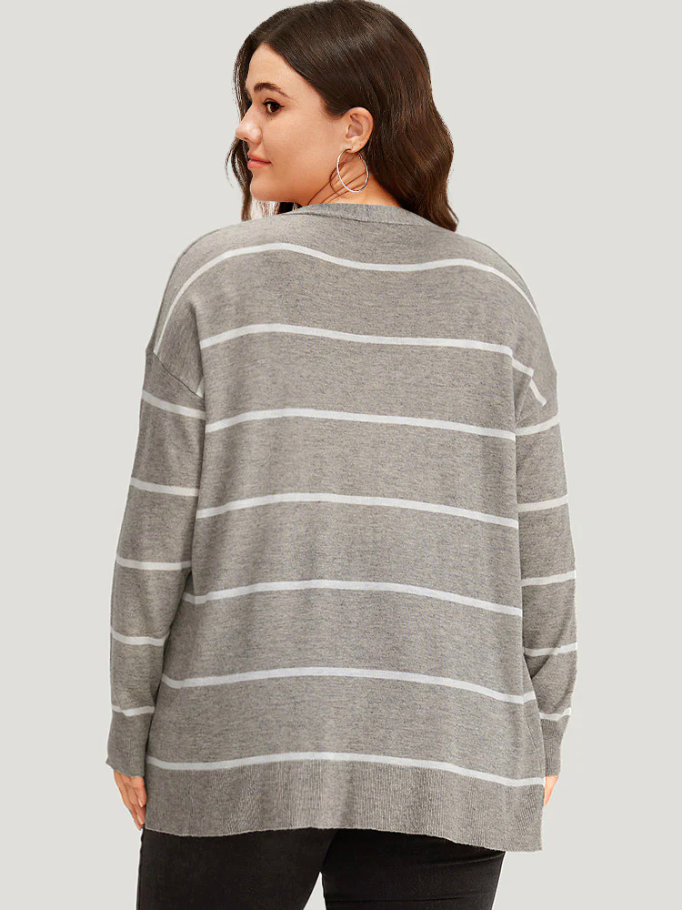 Supersoft Essentials Striped Button Through Elastic Cuffs Cardigan