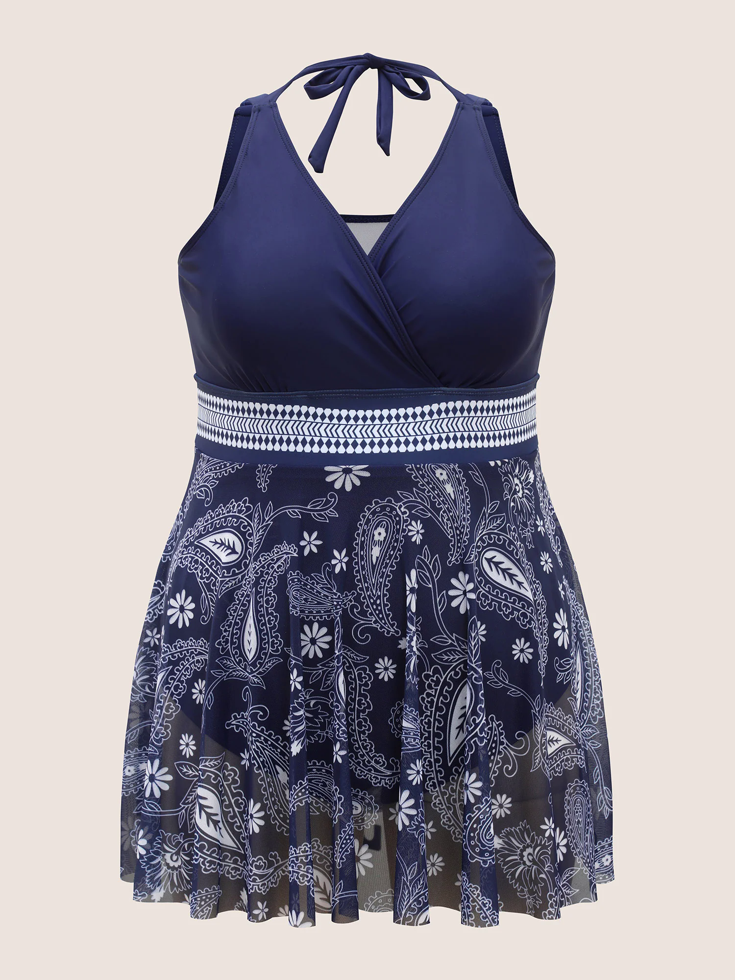 Overlap Collar Bandana Print Mesh Swim Dress Overlap Collar Bandana Print Mesh Swim Dress