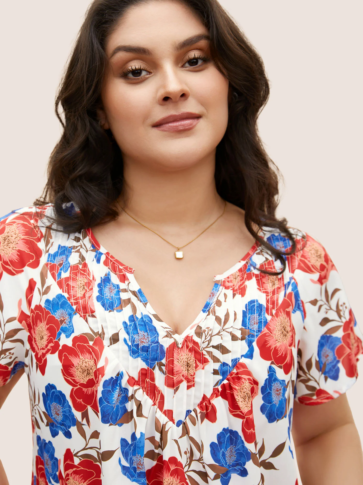 Floral Notched Collar Pleated Raglan Sleeve Blouse Floral Notched Collar Pleated Raglan Sleeve Blouse