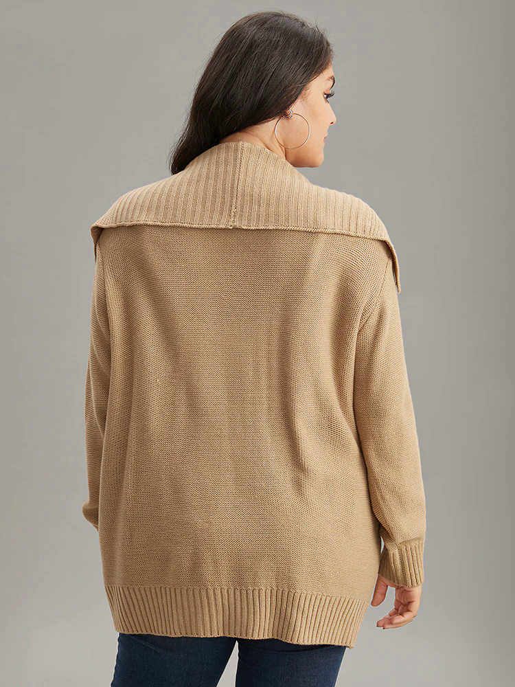Solid Lapel Collar Pocket Open Front Cardigan Solid Lapel Collar Pocket Open Front Cardigan