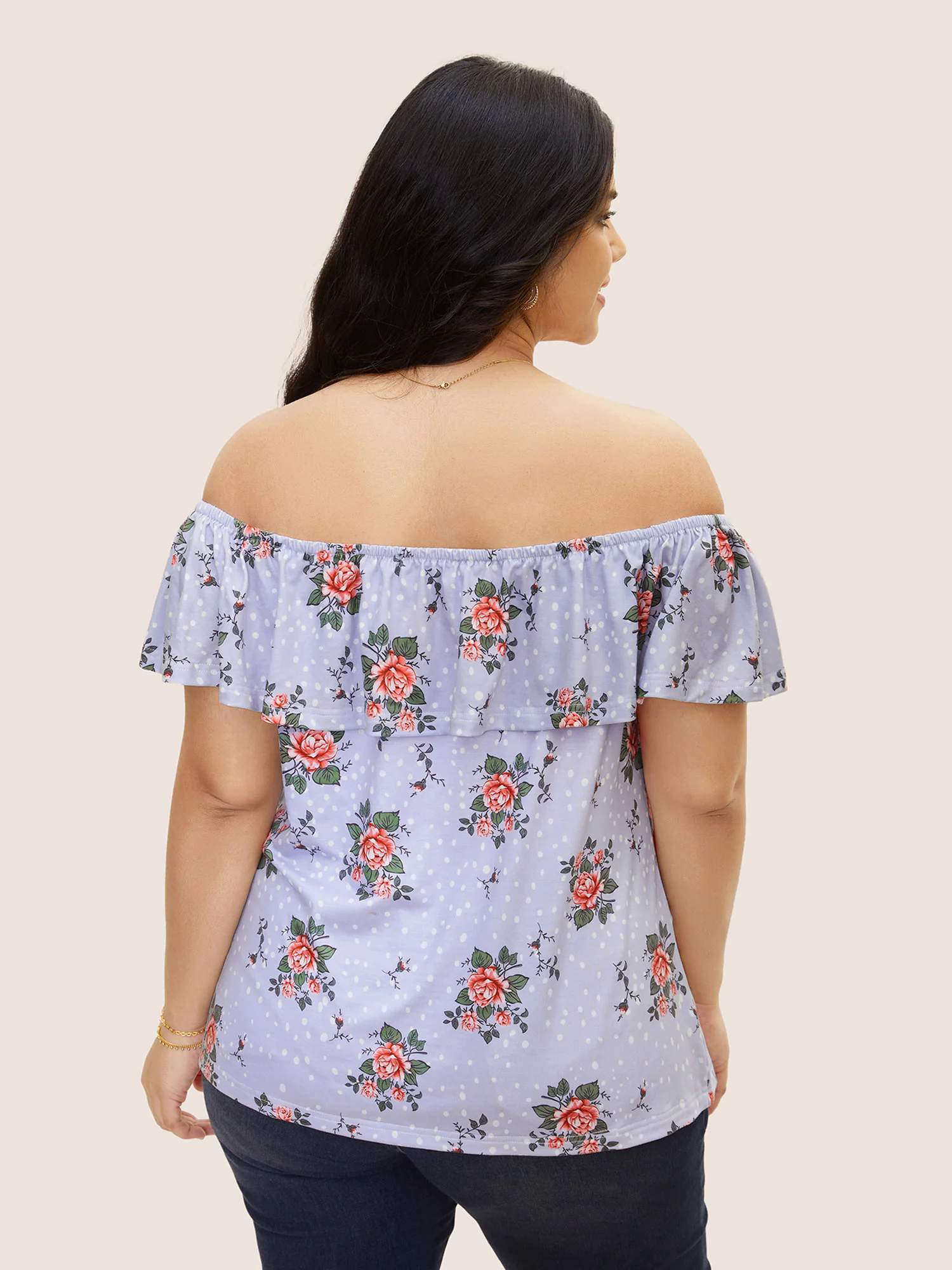 Off Shoulder Floral Ruffles Gathered T-shirt Off Shoulder Floral Ruffles Gathered T-shirt