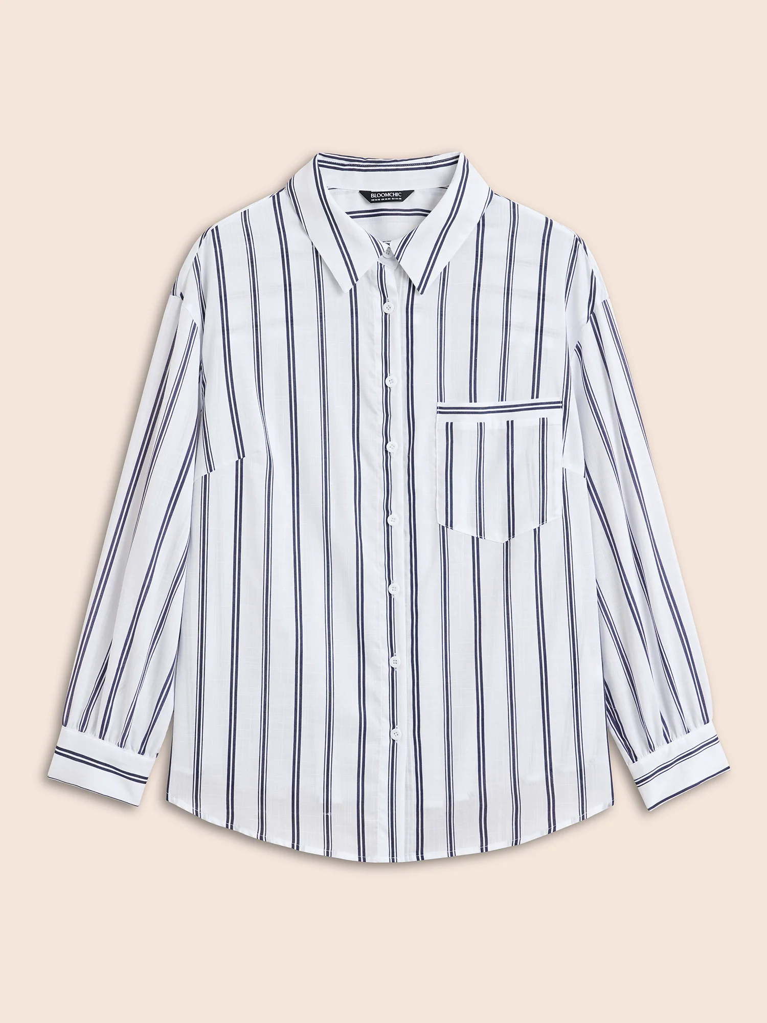 Shirt Collar Striped Patched Pocket Blouse Shirt Collar Striped Patched Pocket Blouse