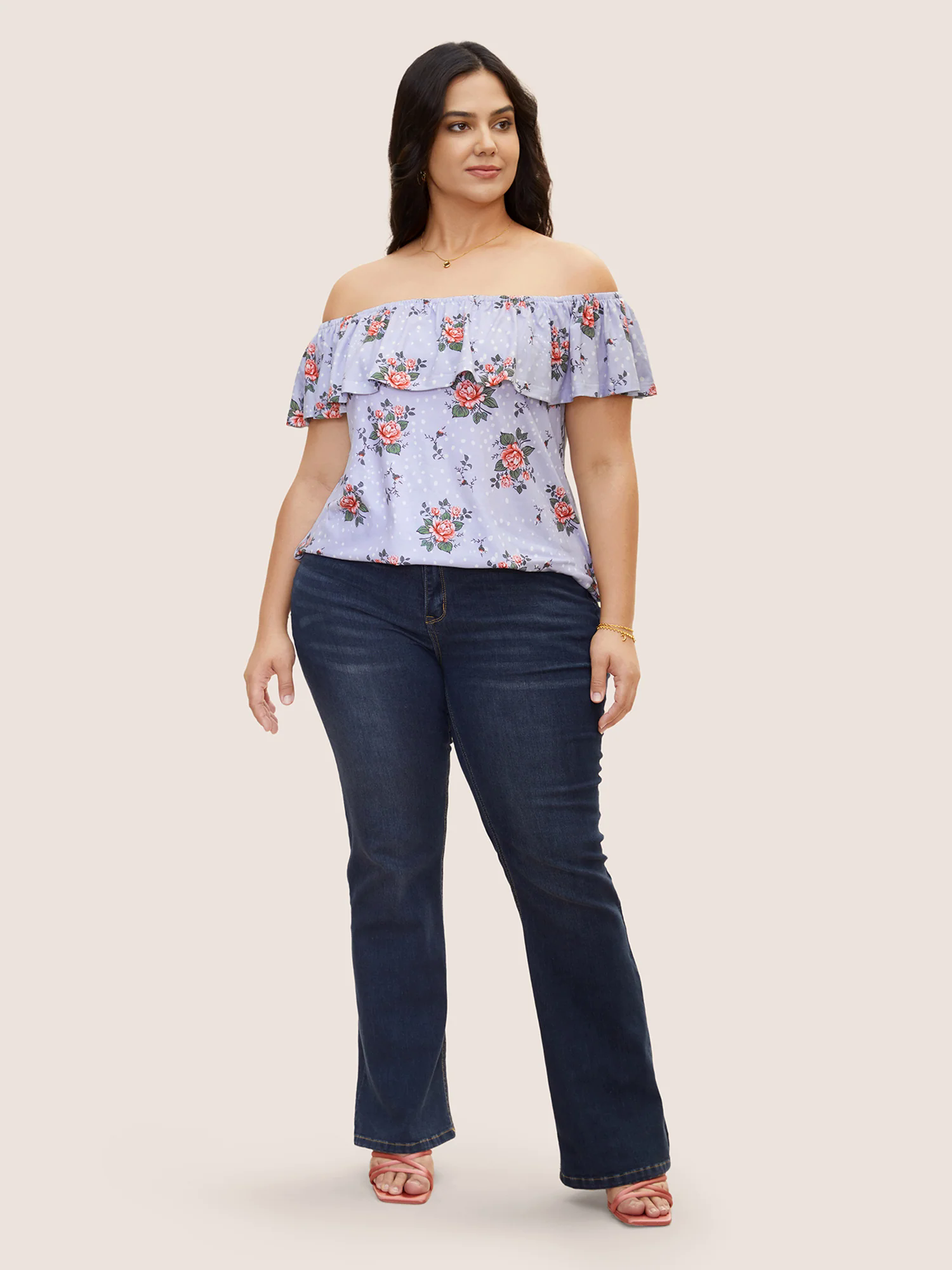 Off Shoulder Floral Ruffles Gathered T-shirt Off Shoulder Floral Ruffles Gathered T-shirt