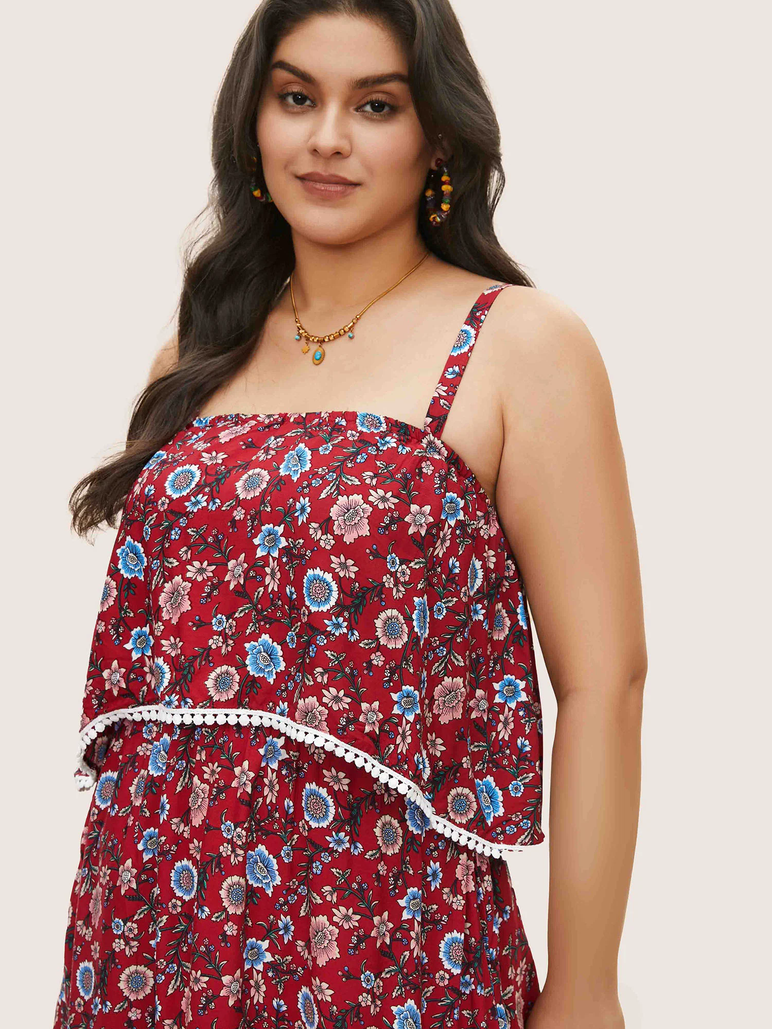 Bandana Print Spaghetti Strap Pocket Ruffles Asymmetrical Hem Maxi Dress
