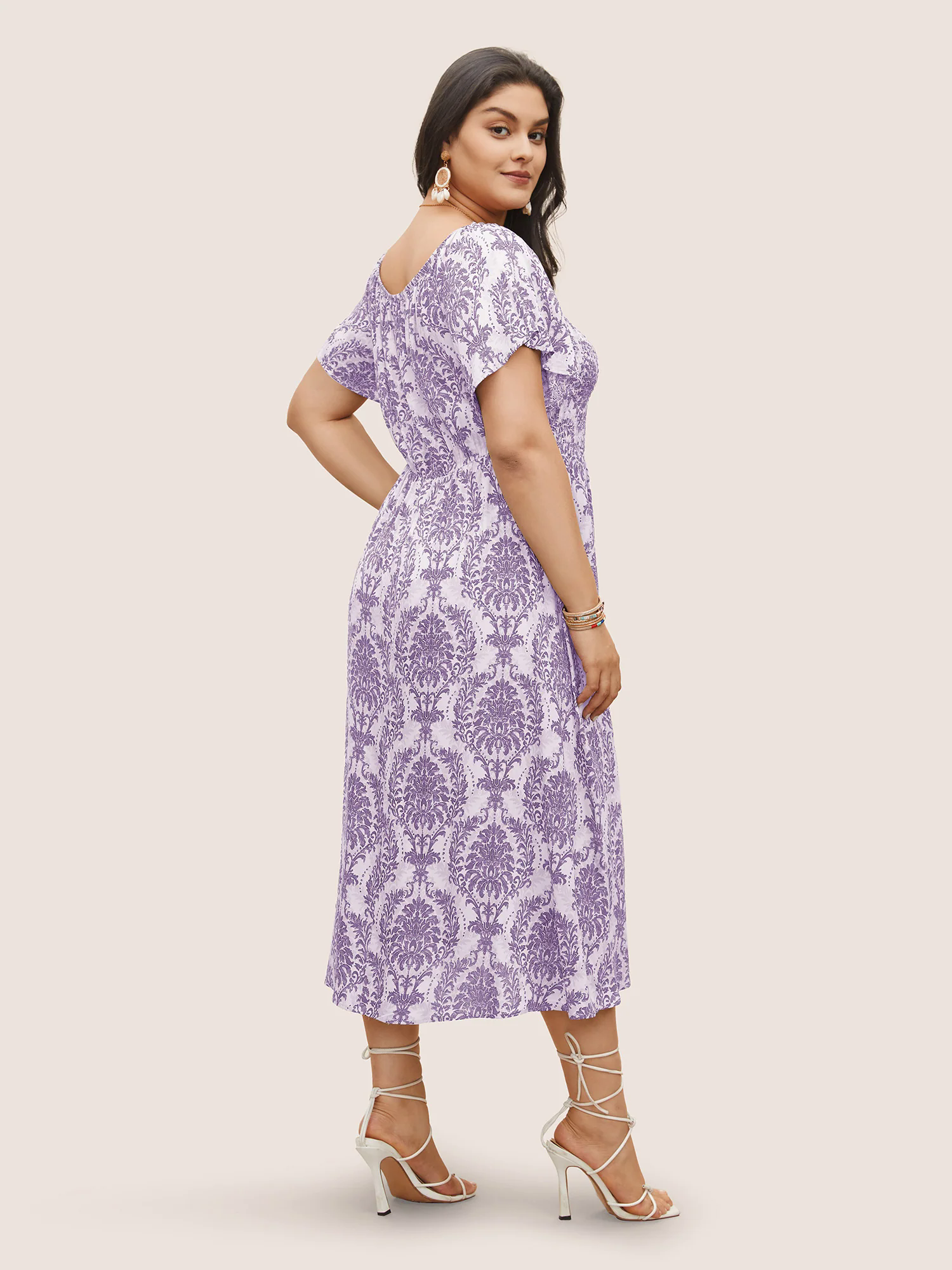 Bandana Print Shirred Off Shoulder Dress