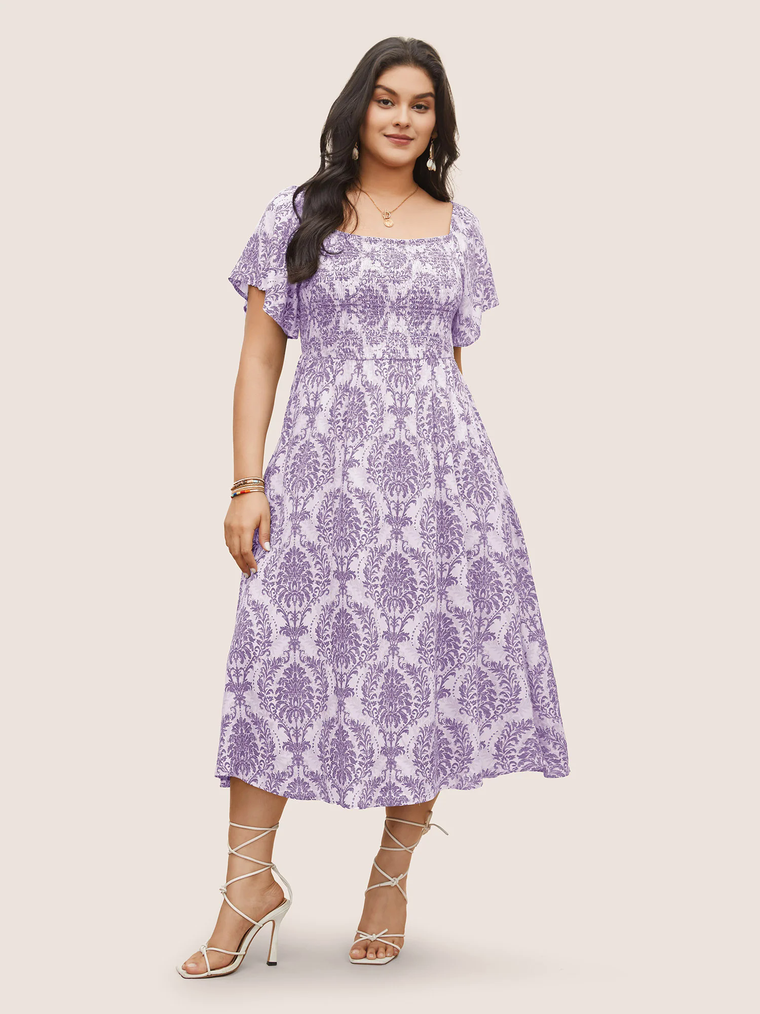 Bandana Print Shirred Off Shoulder Dress