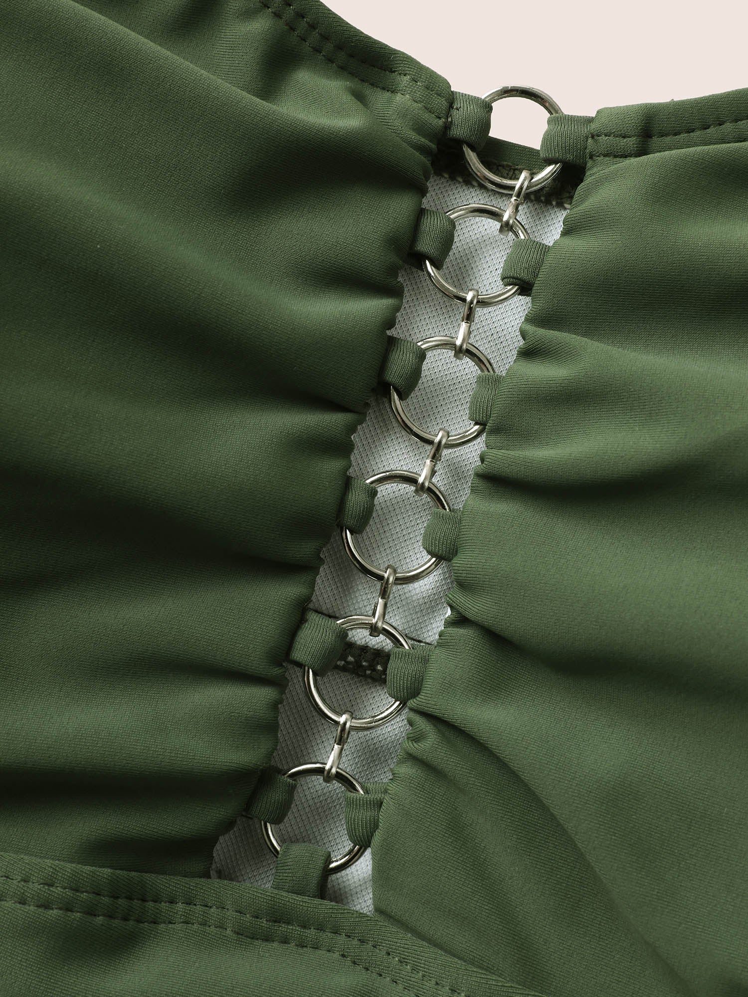 Solid O Ring Buckle Detail Ruffle Trim Swim Dress Solid O Ring Buckle Detail Ruffle Trim Swim Dress