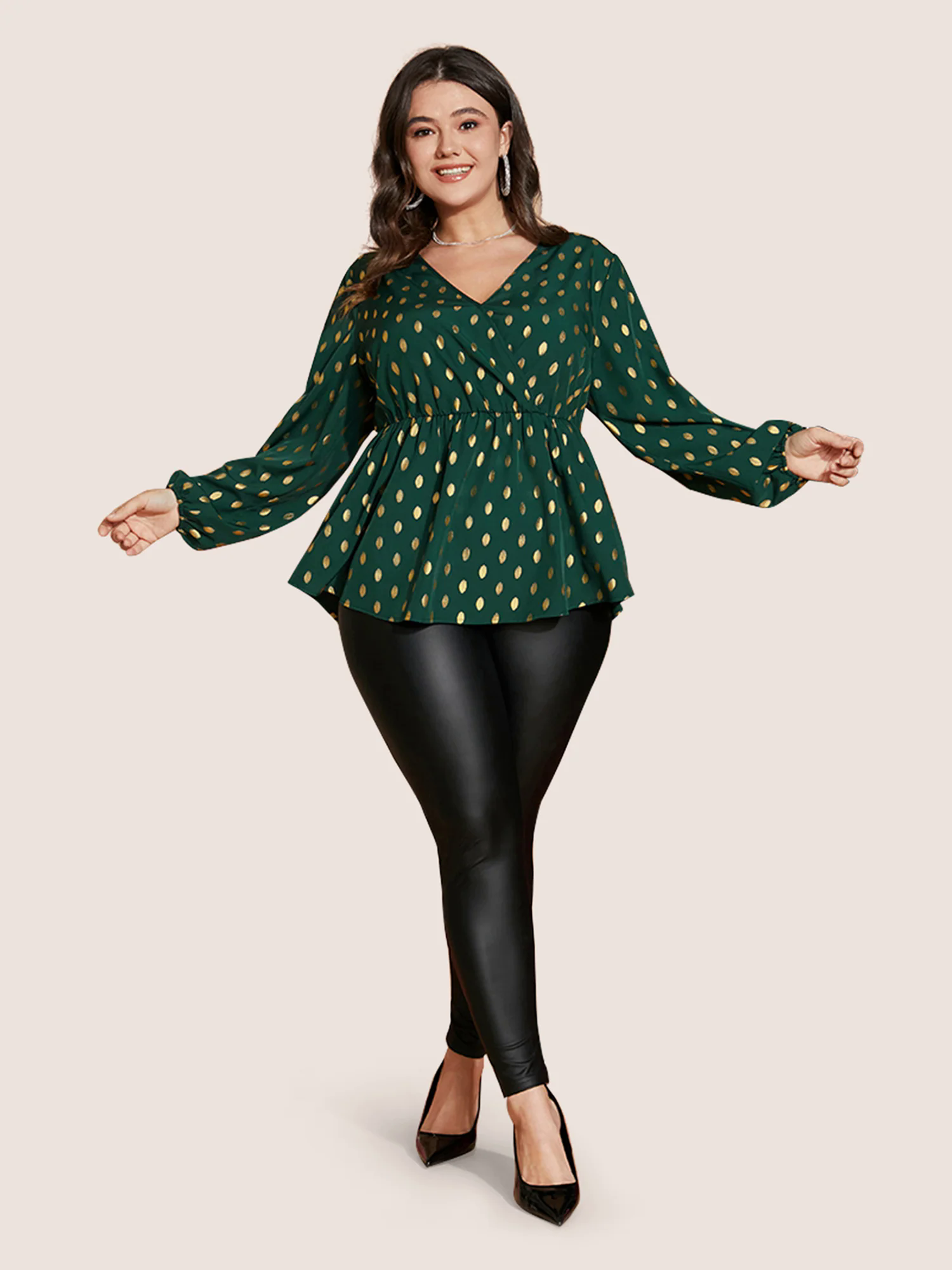Polka Dot Lantern Sleeve Wrap Ruffle Blouse Polka Dot Lantern Sleeve Wrap Ruffle Blouse