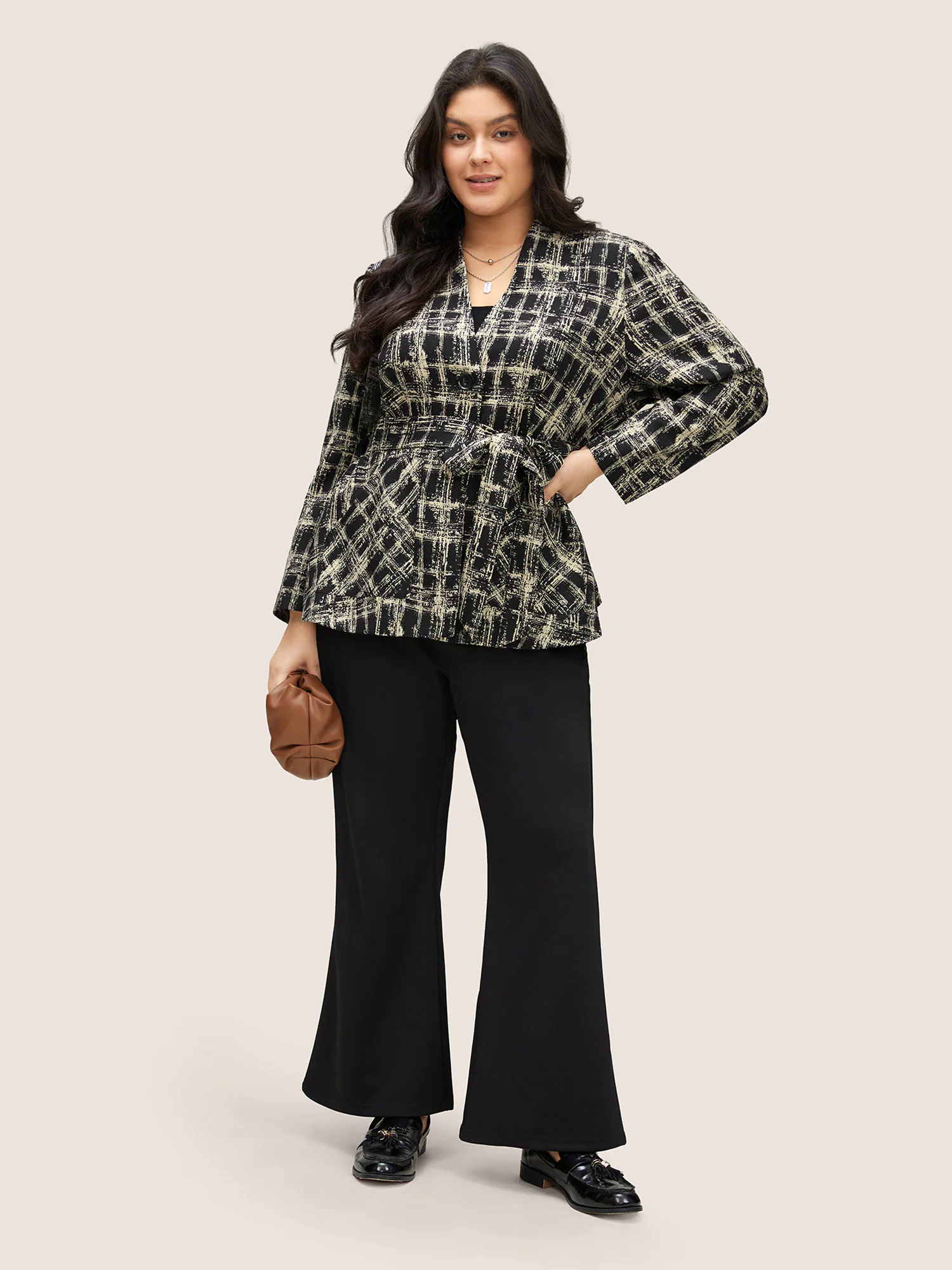 Geometric Pocket Belted Lined Blazer