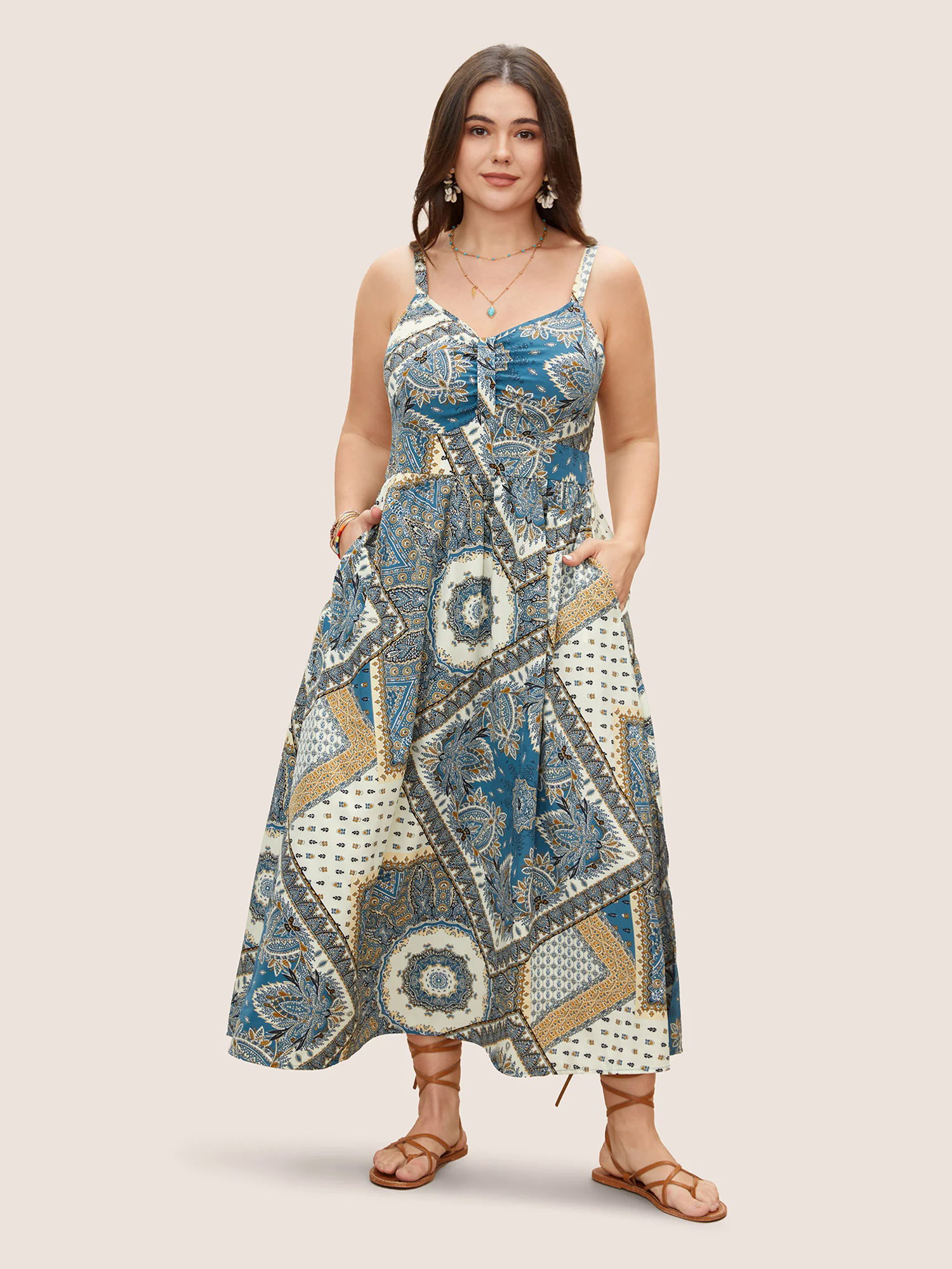 Bandana Print Ruched Split Hem Cami Dress Bandana Print Ruched Split Hem Cami Dress