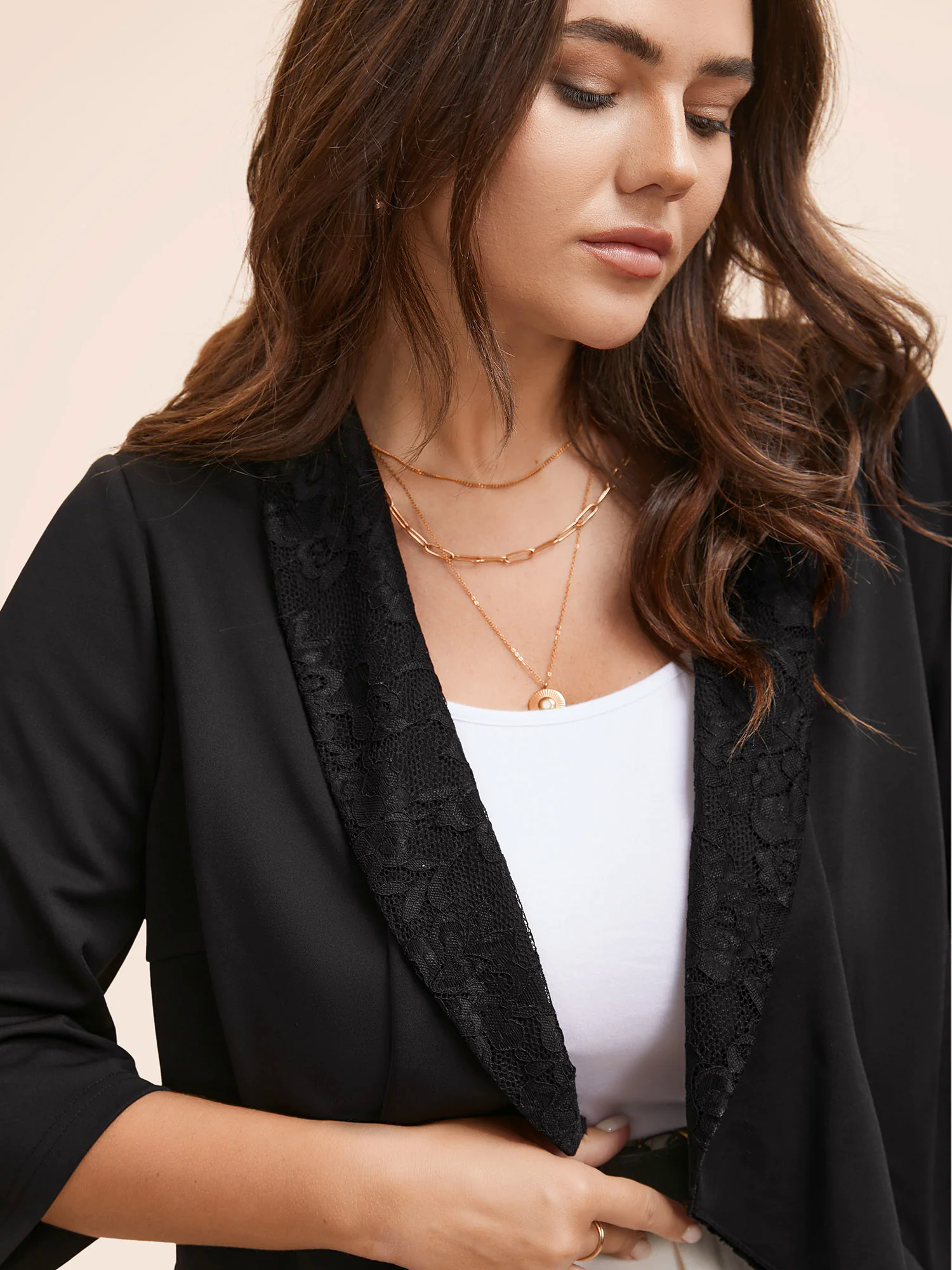 Suit Collar Lace Patchwork Blazer Suit Collar Lace Patchwork Blazer