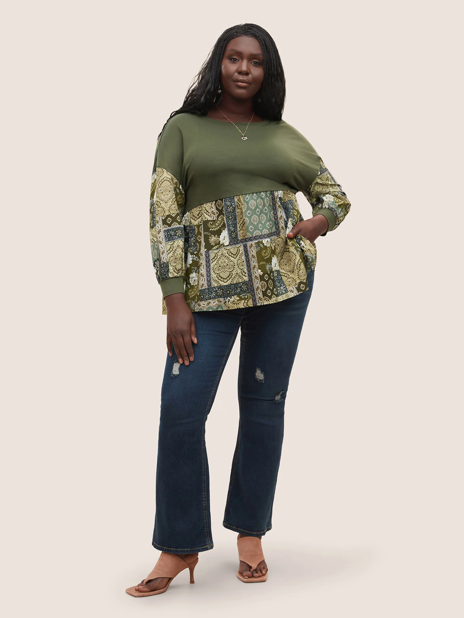 Boho Print Patchwork Lantern Sleeve T-shirt Boho Print Patchwork Lantern Sleeve T-shirt