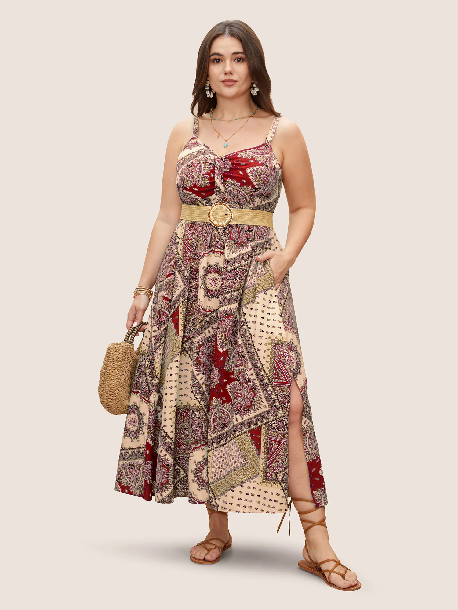 Bandana Print Ruched Split Hem Cami Dress Bandana Print Ruched Split Hem Cami Dress