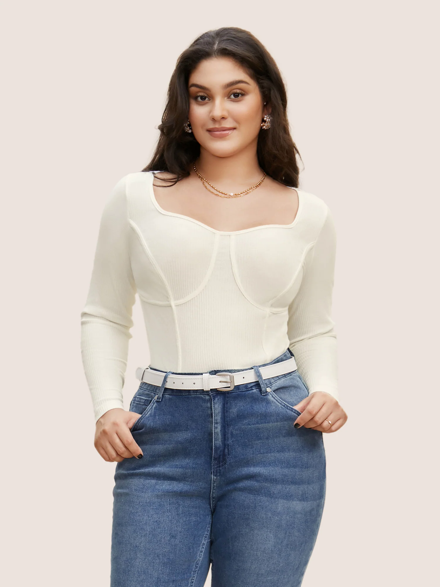 Cotton Asymmetrical Neck Tucked Seam Knit T-shirt Cotton Asymmetrical Neck Tucked Seam Knit T-shirt