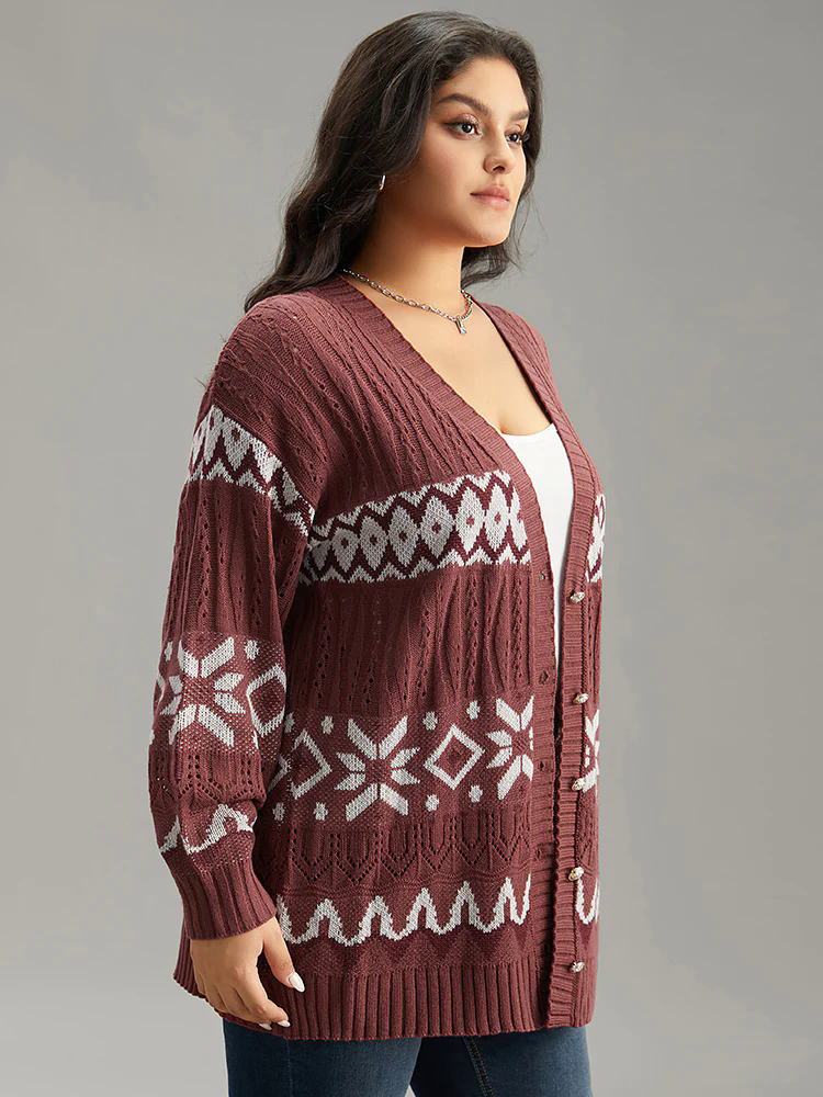 Bandana Print Eyelet Metal Button Fly Cardigan