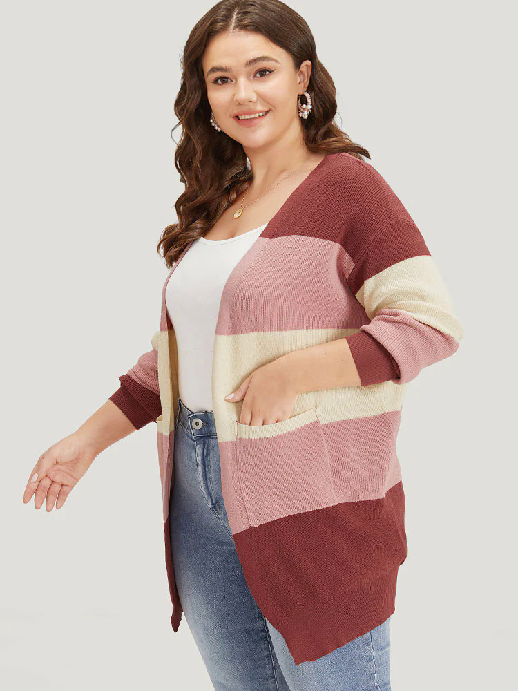 Colorblock Patchwork Patched Pocket Elastic Cuffs Cardigan Colorblock Patchwork Patched Pocket Elastic Cuffs Cardigan