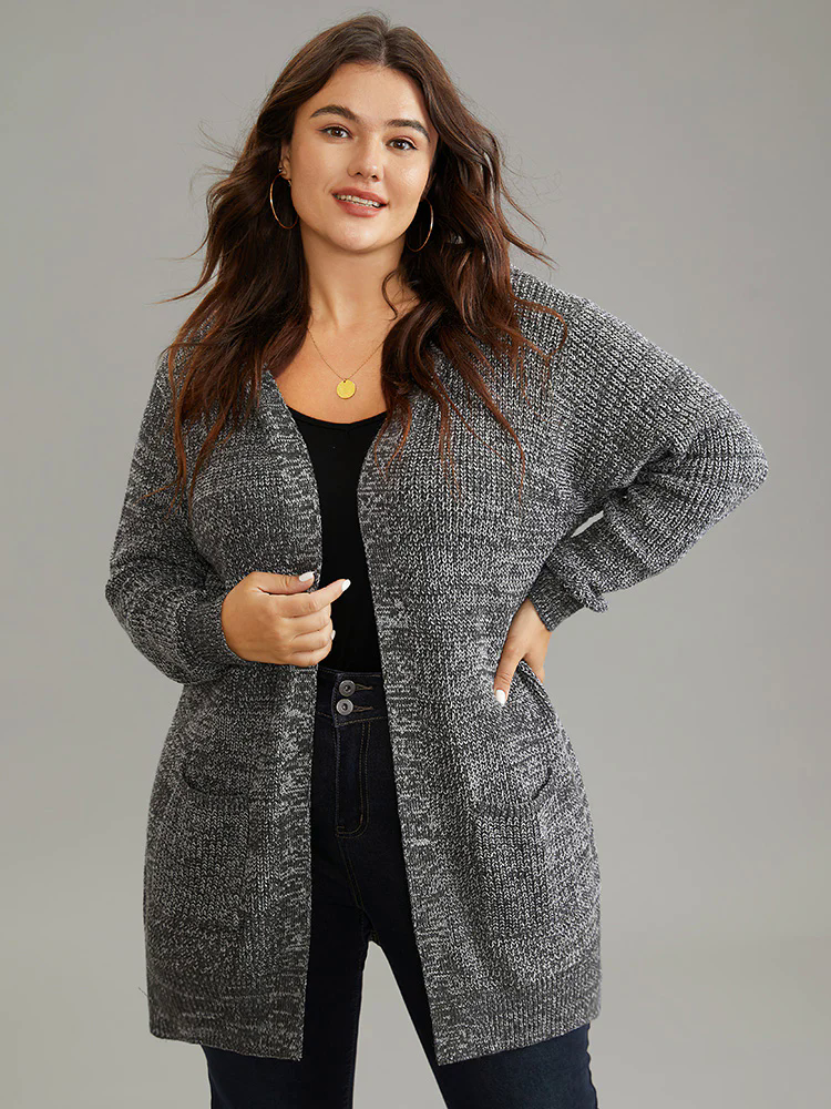 Heather Hooded Patched Pocket Open Front Tunic Cardigan Heather Hooded Patched Pocket Open Front Tunic Cardigan