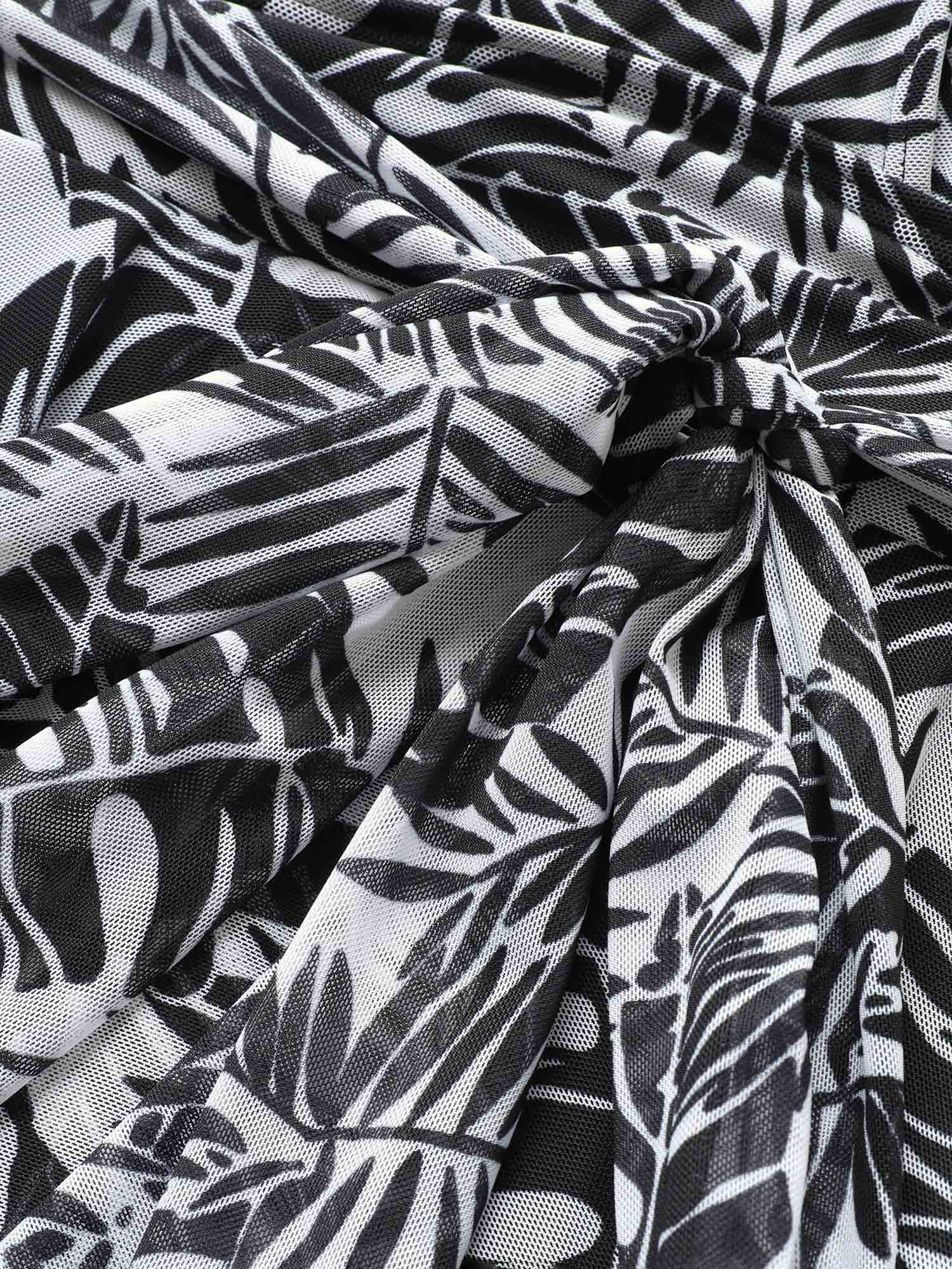 Tropical Print Tie Knot Wrap Gathered Swim Dress Tropical Print Tie Knot Wrap Gathered Swim Dress