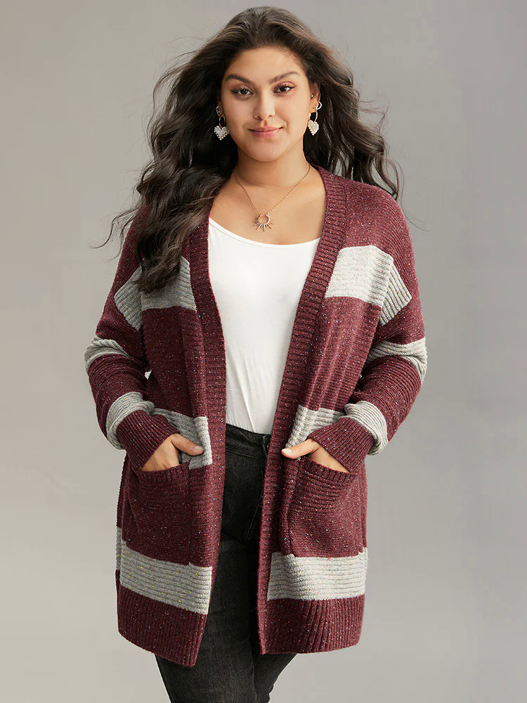 Colorblock Patched Pocket Open Front Cardigan Colorblock Patched Pocket Open Front Cardigan