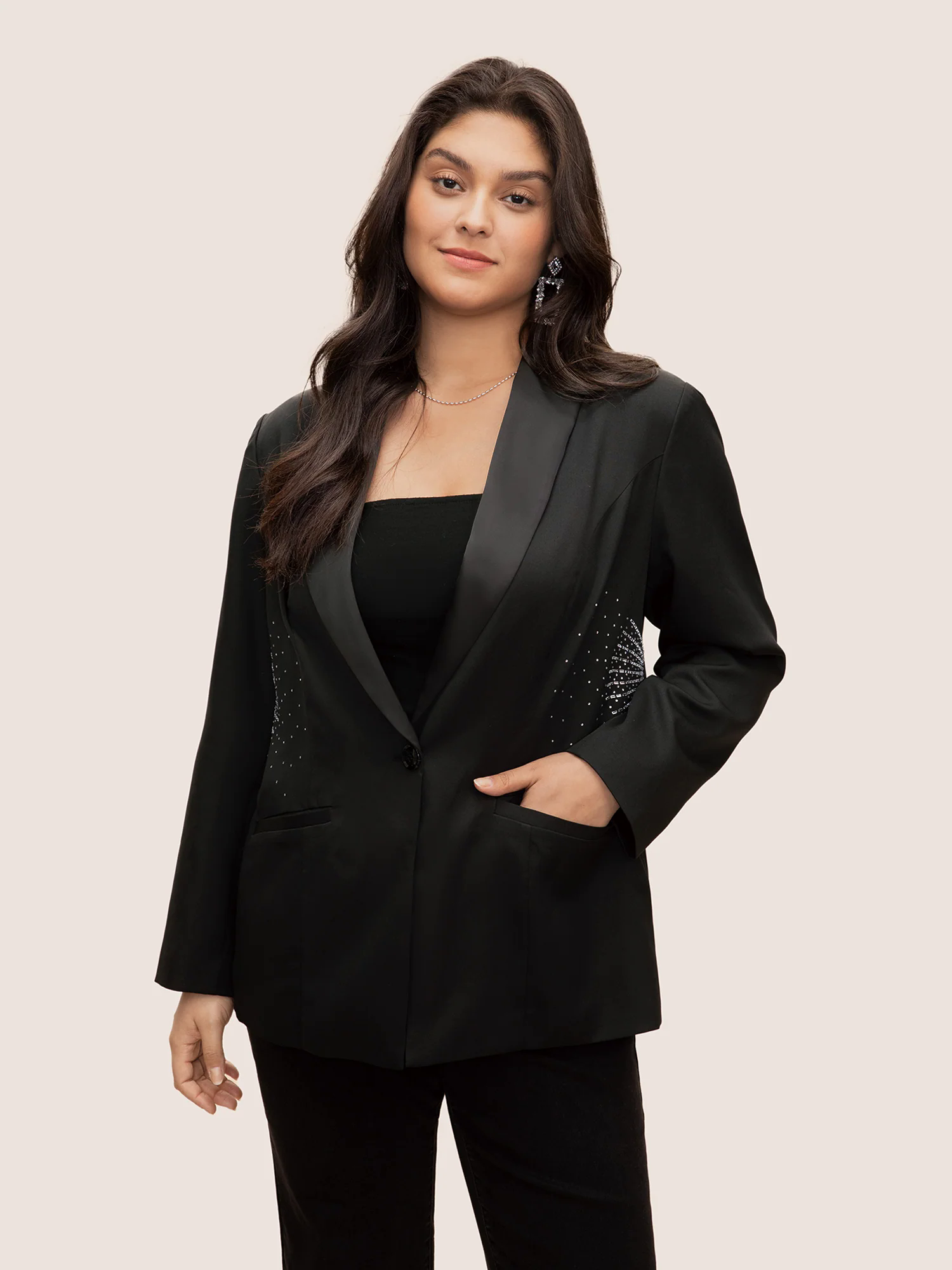 Rhinestone Detail Patched Pocket Button Up Blazer Rhinestone Detail Patched Pocket Button Up Blazer