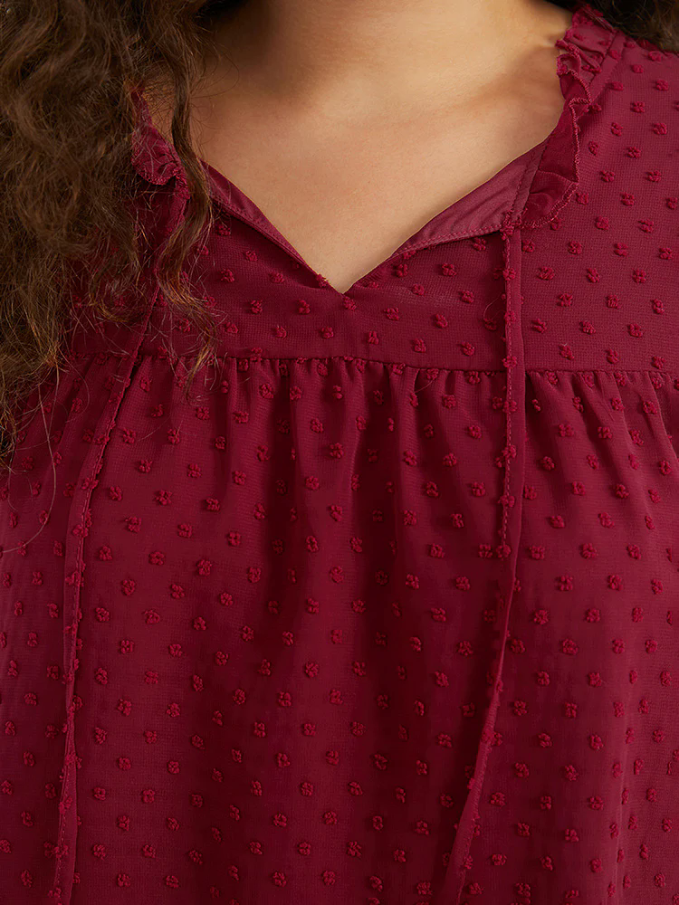 Halloween Solid Tie Neck Shirred Blouse Halloween Solid Tie Neck Shirred Blouse
