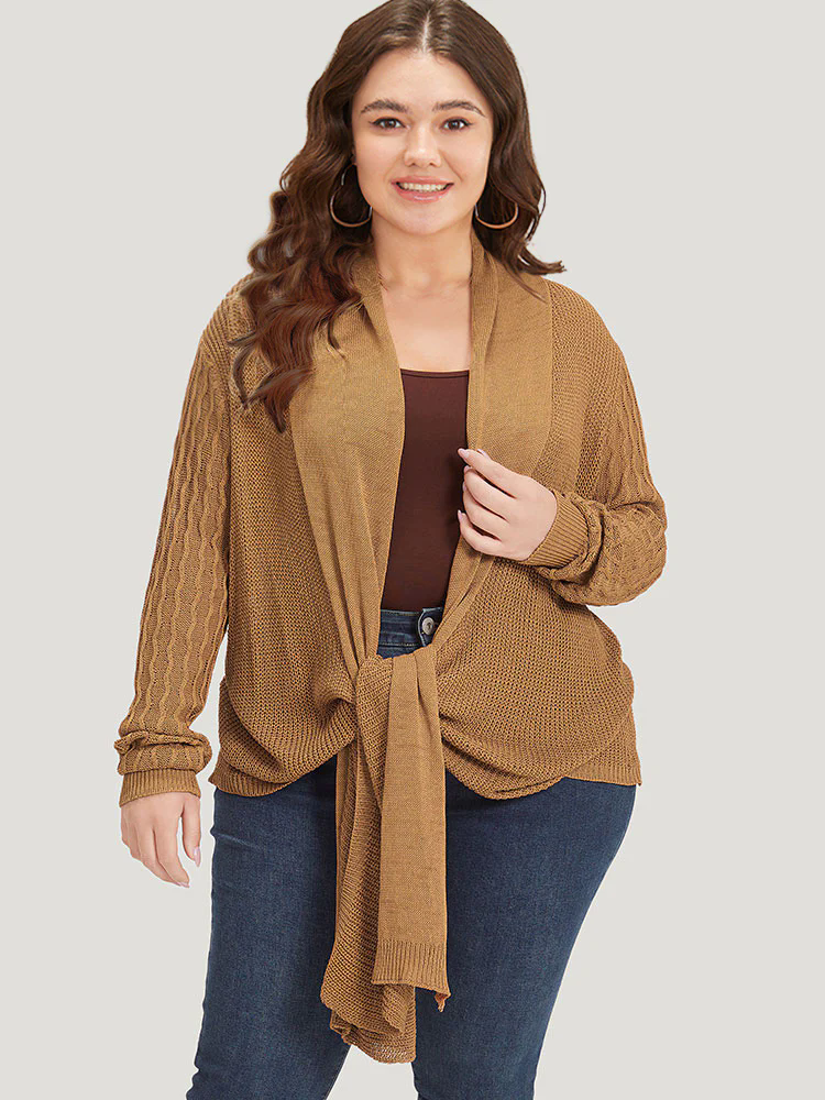Solid Lapel Collar Patchwork Asymmetrical Hem Cardigan Solid Lapel Collar Patchwork Asymmetrical Hem Cardigan