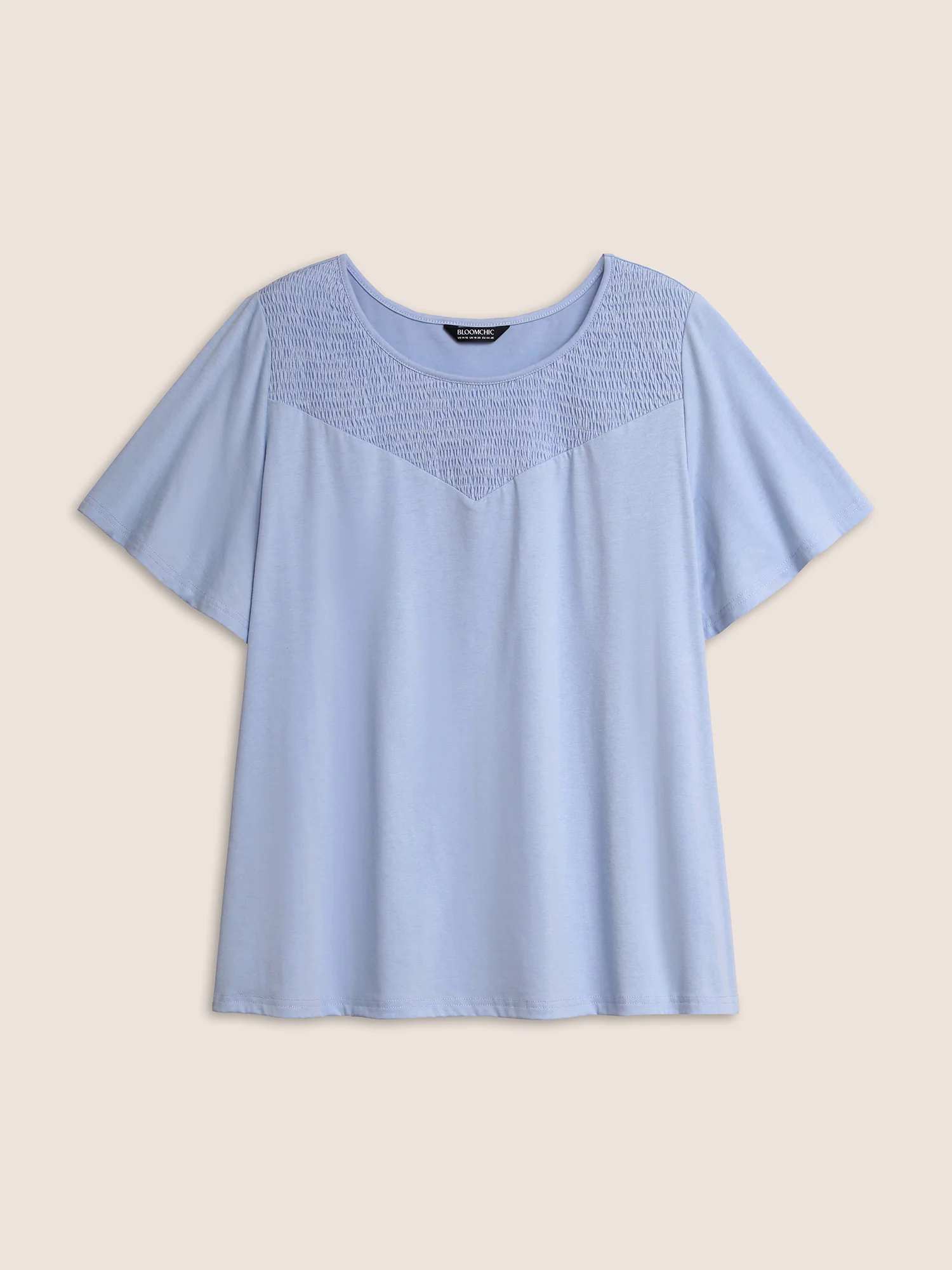Round Neck Shirred Ruffle Sleeve T-shirt Round Neck Shirred Ruffle Sleeve T-shirt