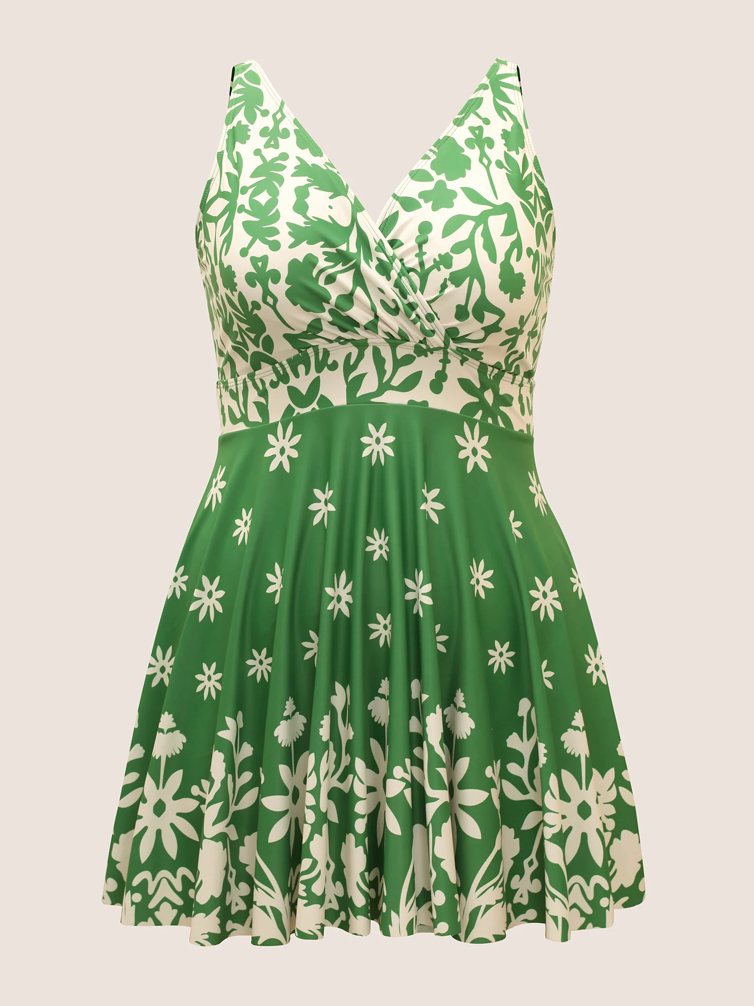 Boho Print Overlap Collar Gathered Swim Dress Boho Print Overlap Collar Gathered Swim Dress