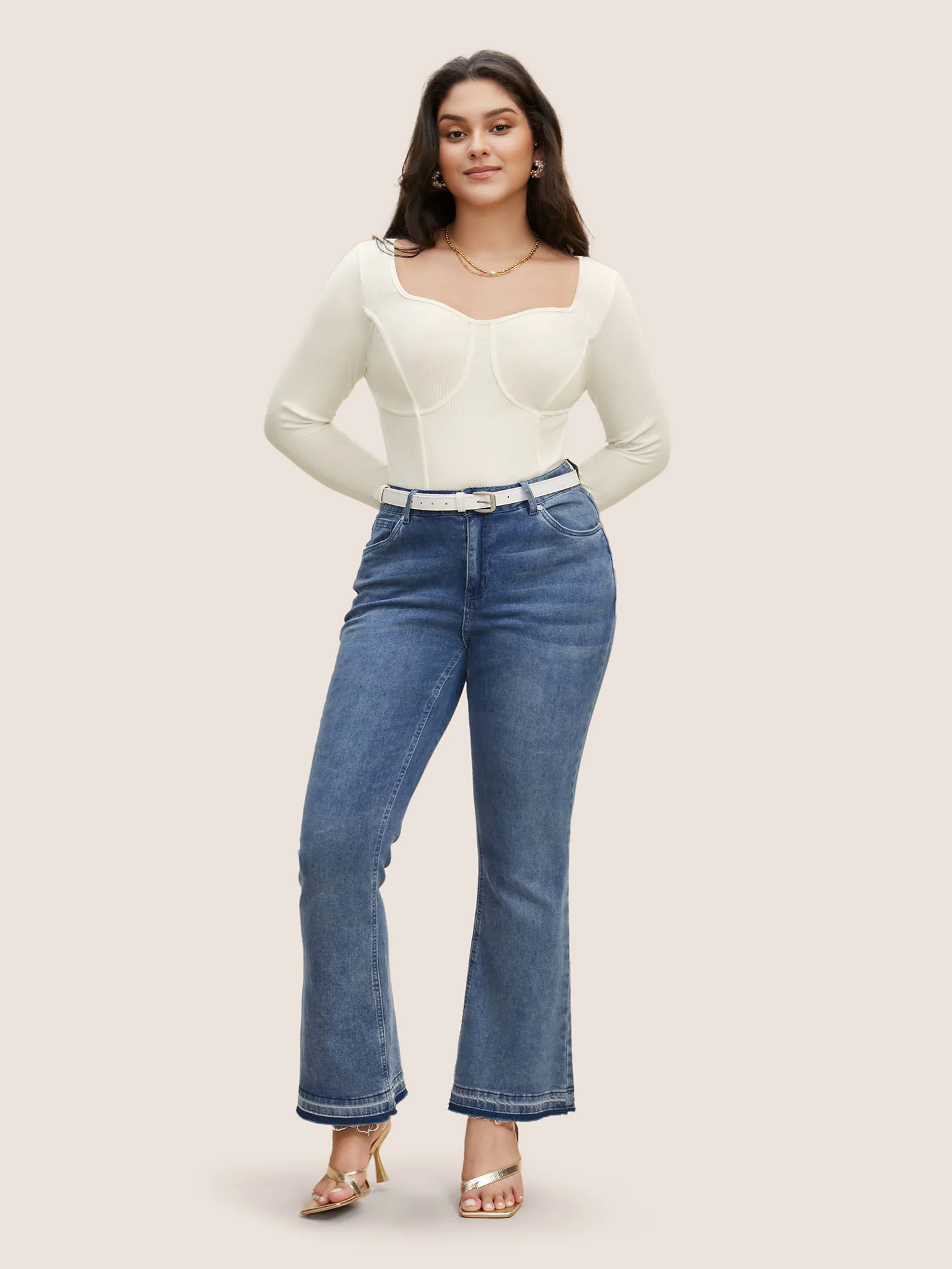 Cotton Asymmetrical Neck Tucked Seam Knit T-shirt Cotton Asymmetrical Neck Tucked Seam Knit T-shirt