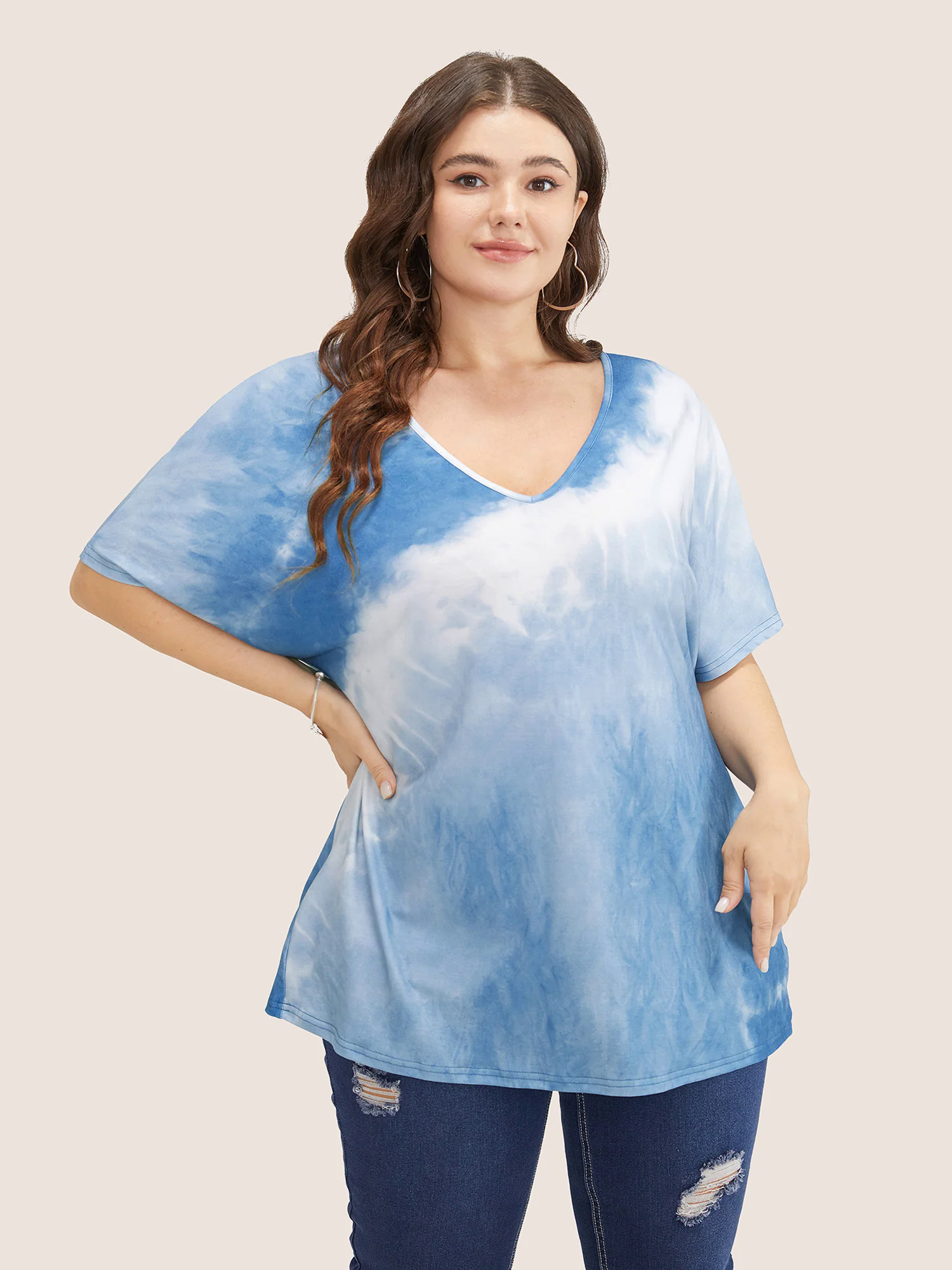 Tie Dye Drop Shoulder V Neck T-shirt Tie Dye Drop Shoulder V Neck T-shirt