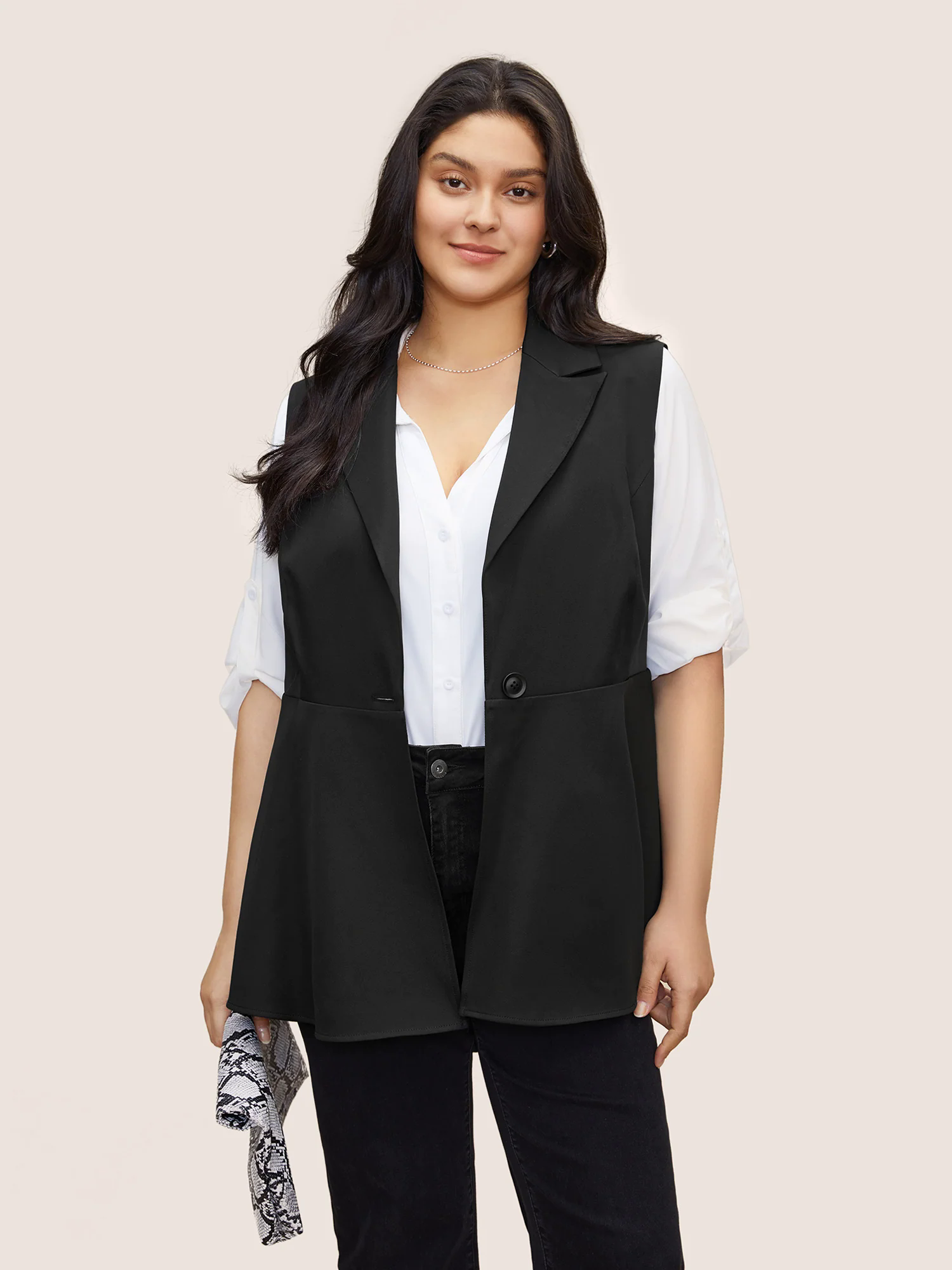 Plain Flutter Hem Button Through Sleeveless Blazer Plain Flutter Hem Button Through Sleeveless Blazer
