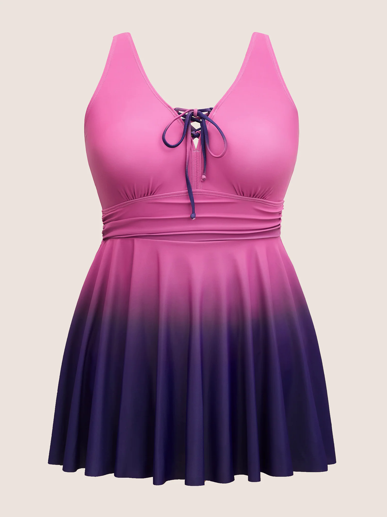 Ombre Contrast Ruched Lace Up Swim Dress Ombre Contrast Ruched Lace Up Swim Dress