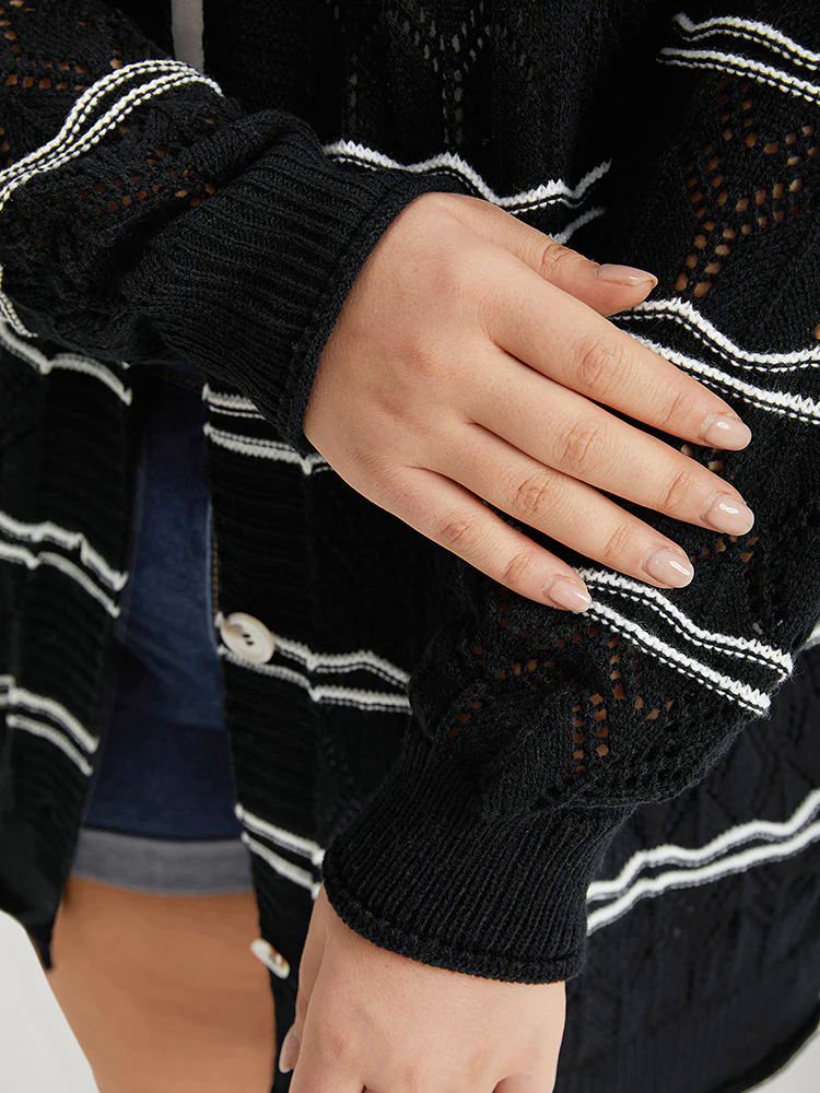 Striped Geometric Button Through Cardigan