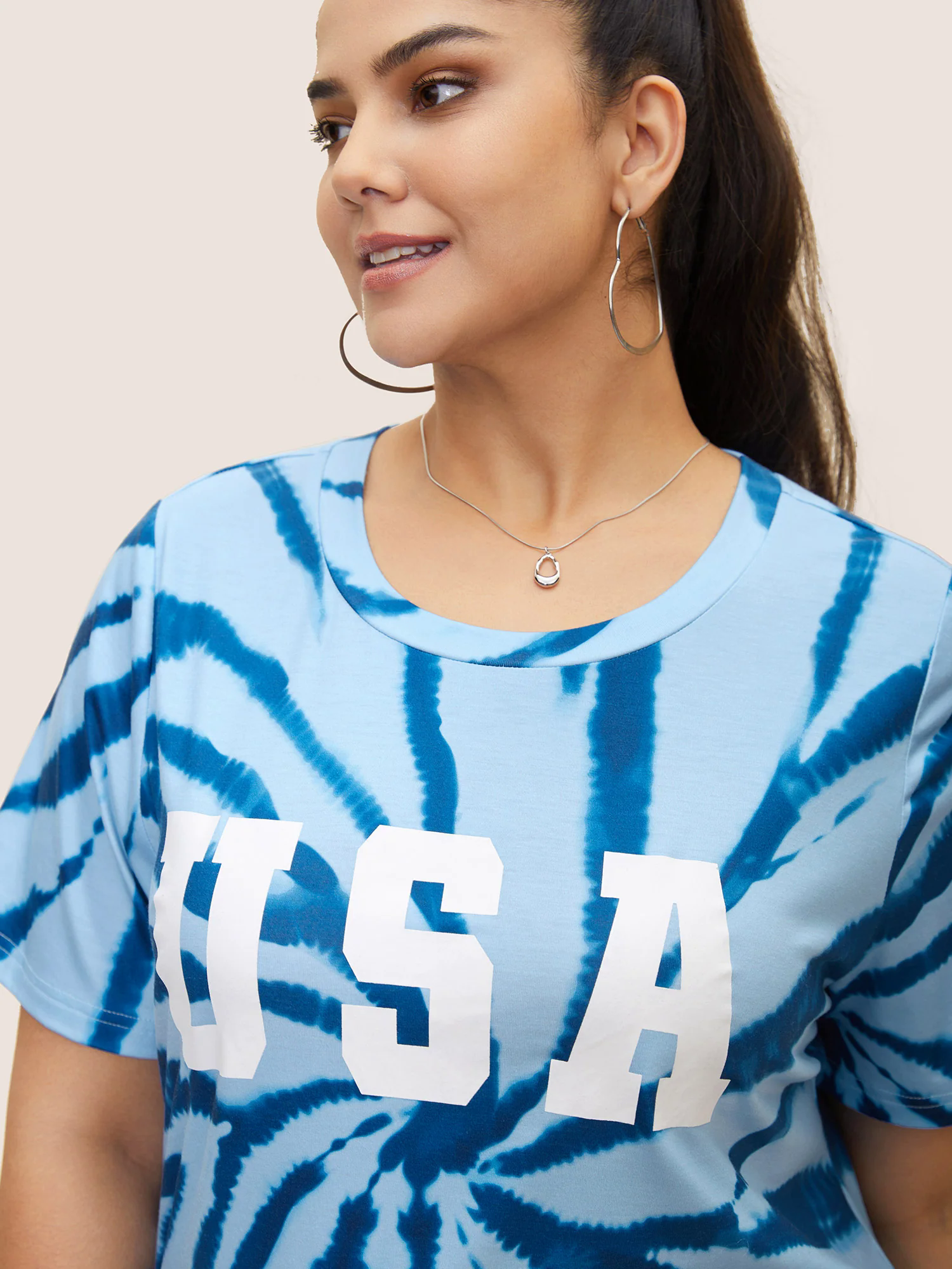 USA Print Round Neck Tie Dye T-Shirt