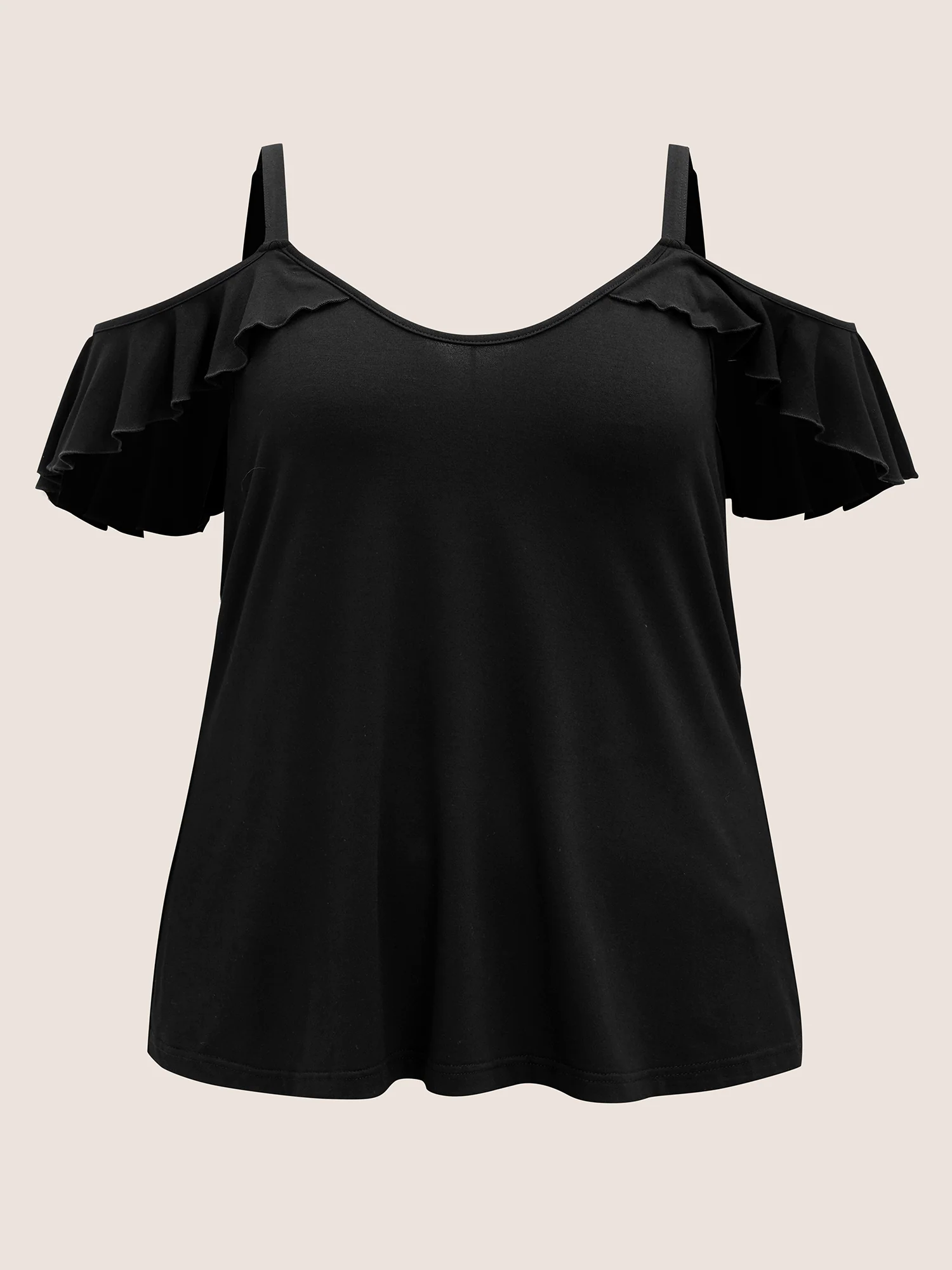 Plain Cold Shoulder Ruffle Trim T-shirt Plain Cold Shoulder Ruffle Trim T-shirt