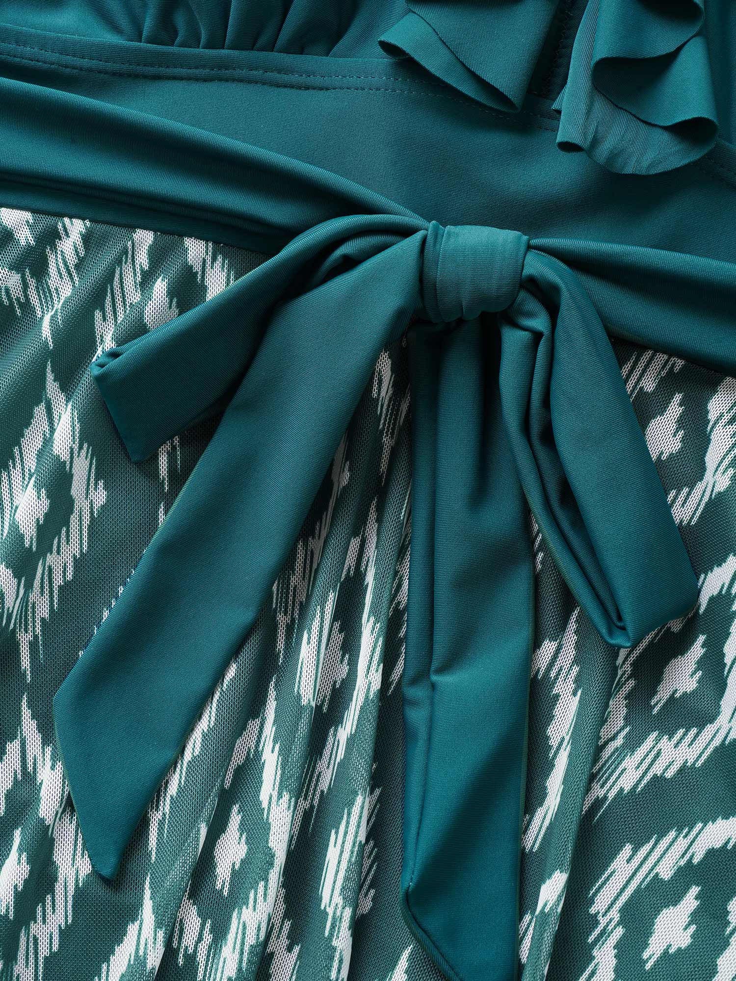 Geometric Patchwork See Through Ruffles Swim Dress Geometric Patchwork See Through Ruffles Swim Dress