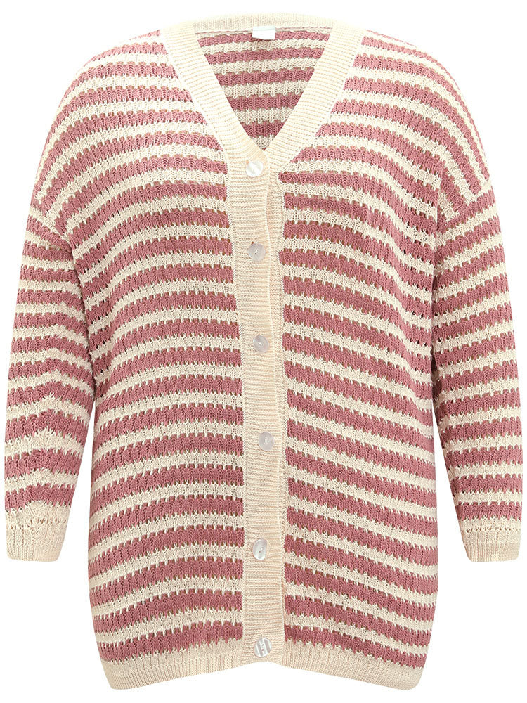 Striped Button Through Cut Out Cardigan Striped Button Through Cut Out Cardigan