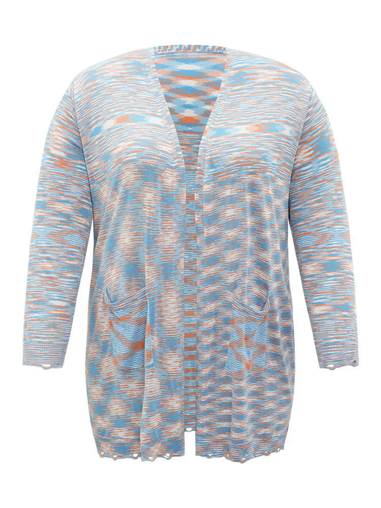 Ombre Pocket Open Front Ripped Hem Cardigan Ombre Pocket Open Front Ripped Hem Cardigan